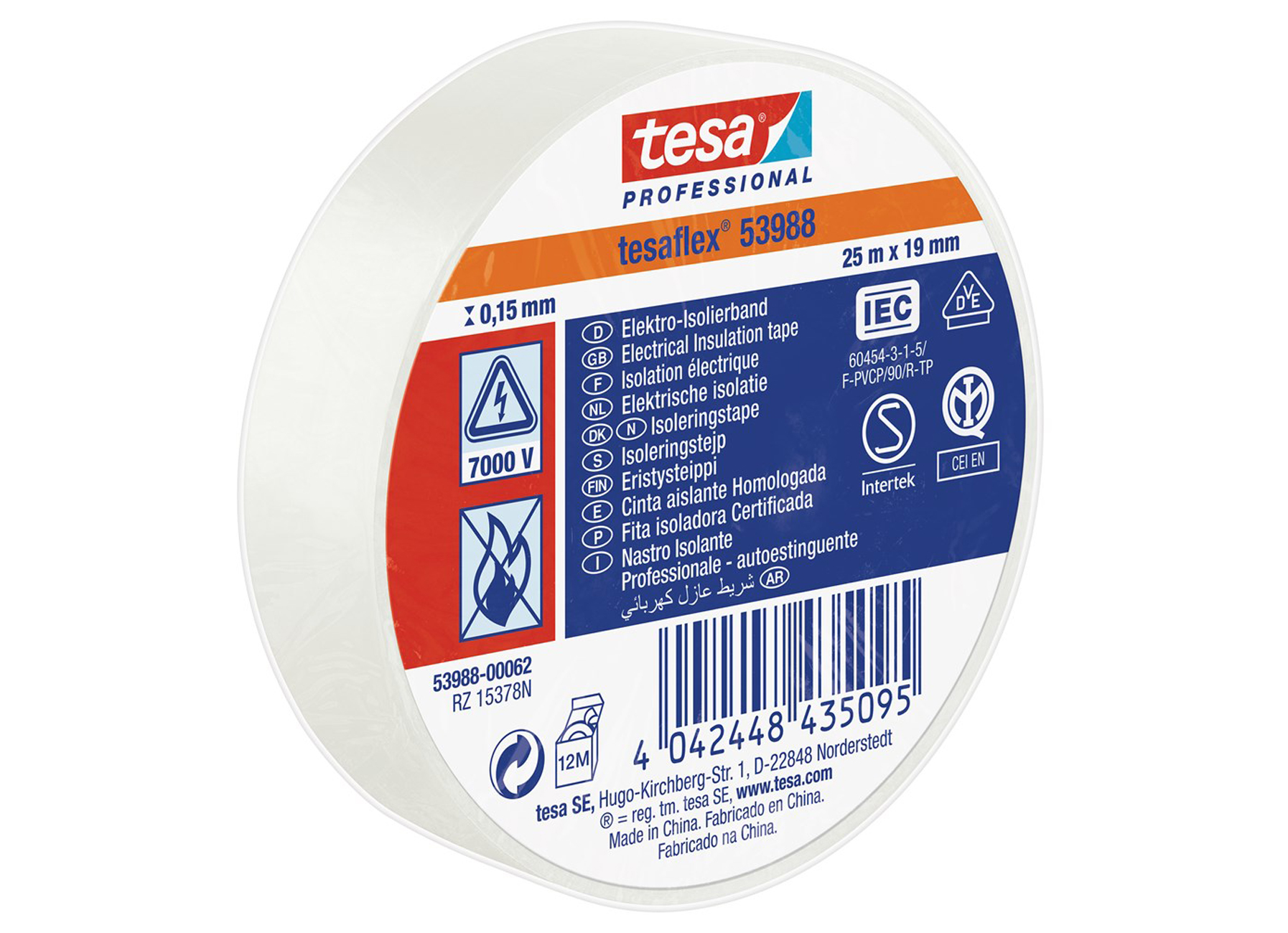 TESAFLEX SOFT PVC BLANC 25MX19MM