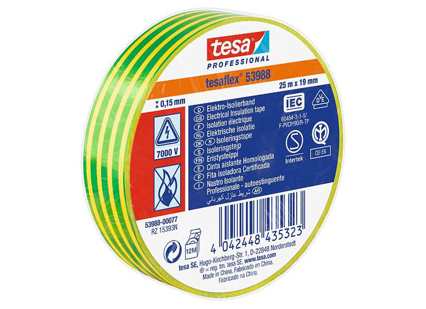 TESAFLEX SOFT PVC VERT-JAUNE 25MX19MM