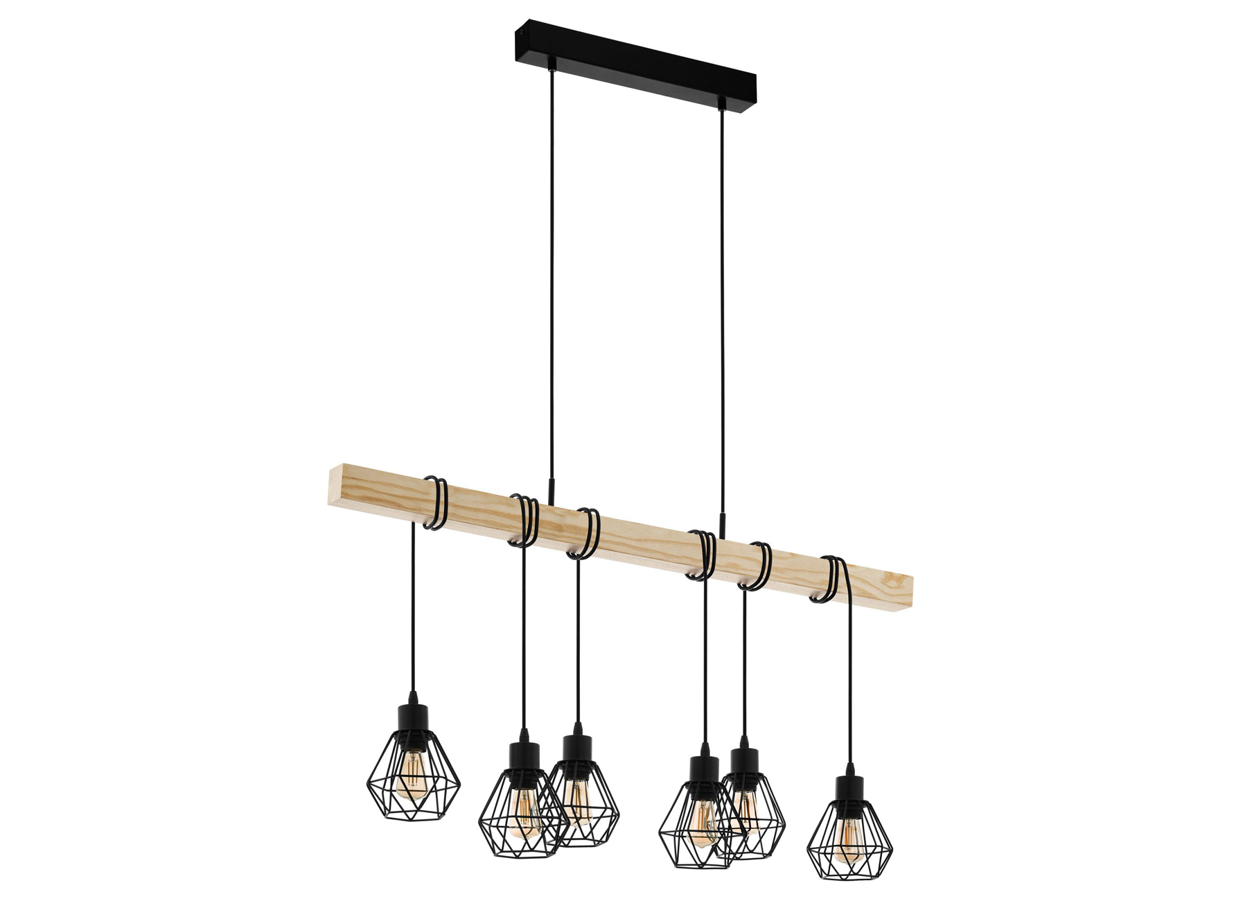 EGLO HANGLAMP TOWNSHEND 5 ZWART/HOUT 6X60W