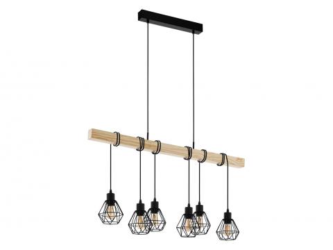 EGLO HANGLAMP TOWNSHEND 5 ZWART/HOUT 6X60W
