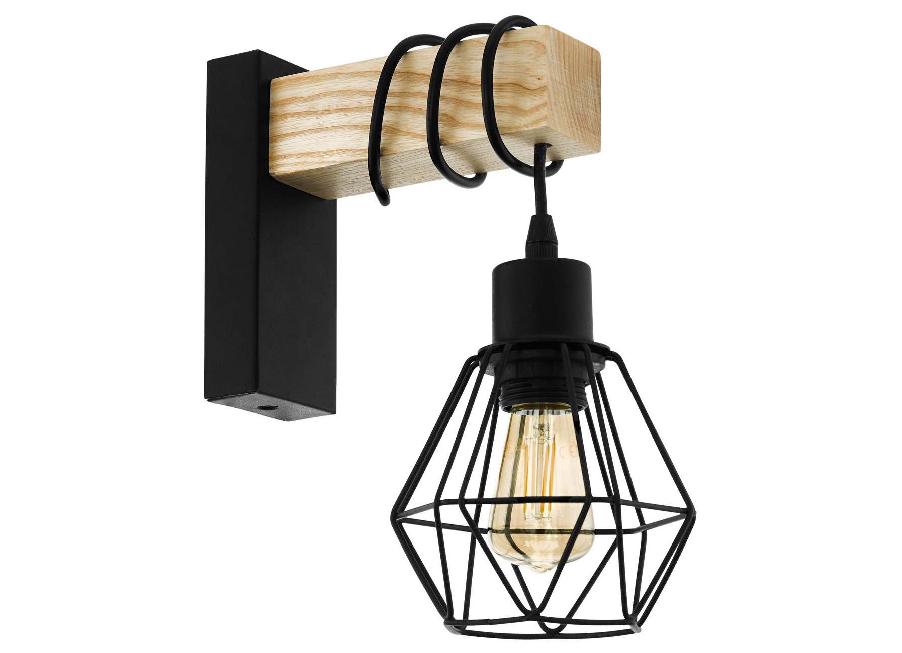 EGLO APPLIQUE TOWNSHEND 5 NOIR/BOIS 1X60W