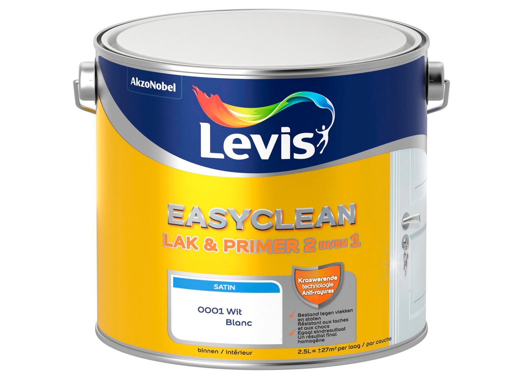 LEVIS EASYCLEAN LAK & PRIMER ZIJDEGLANS WIT 2.5L