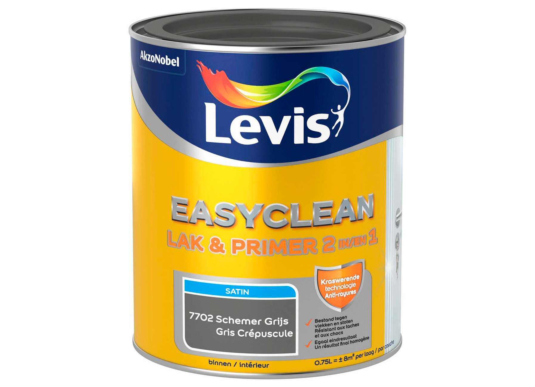 LEVIS EASYCLEAN LAK & PRIMER ZIJDEGLANS SCHEMERGRIJS 0.75L