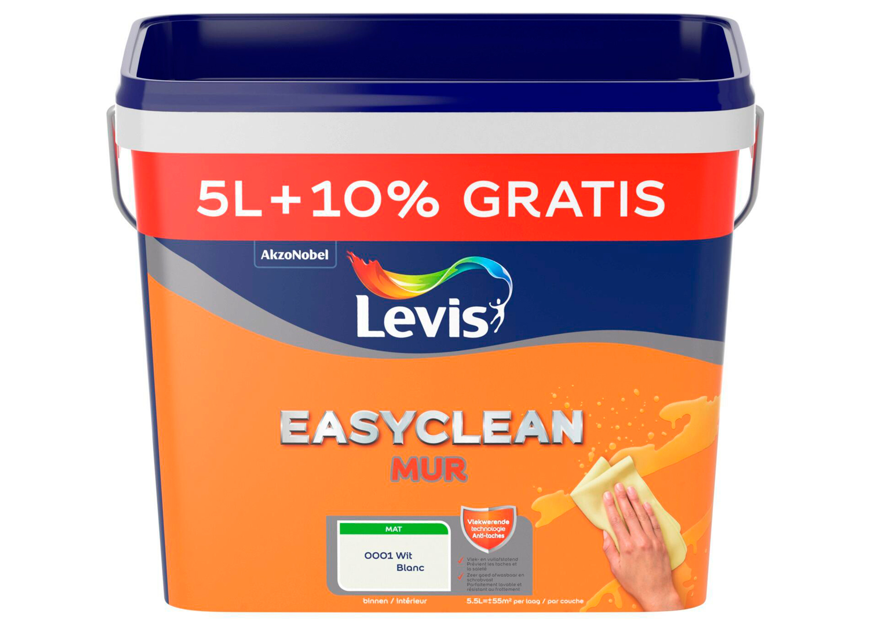 LEVIS EASYCLEAN MUUR MAT WIT 5L + 10%