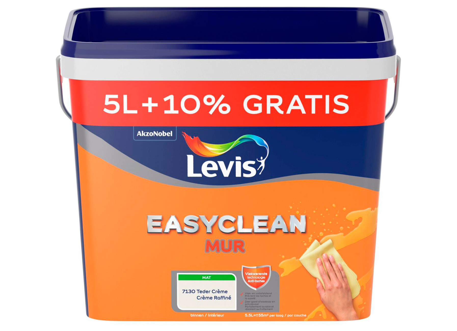 LEVIS EASYCLEAN MUUR MAT TEDER CREME 5L + 10%