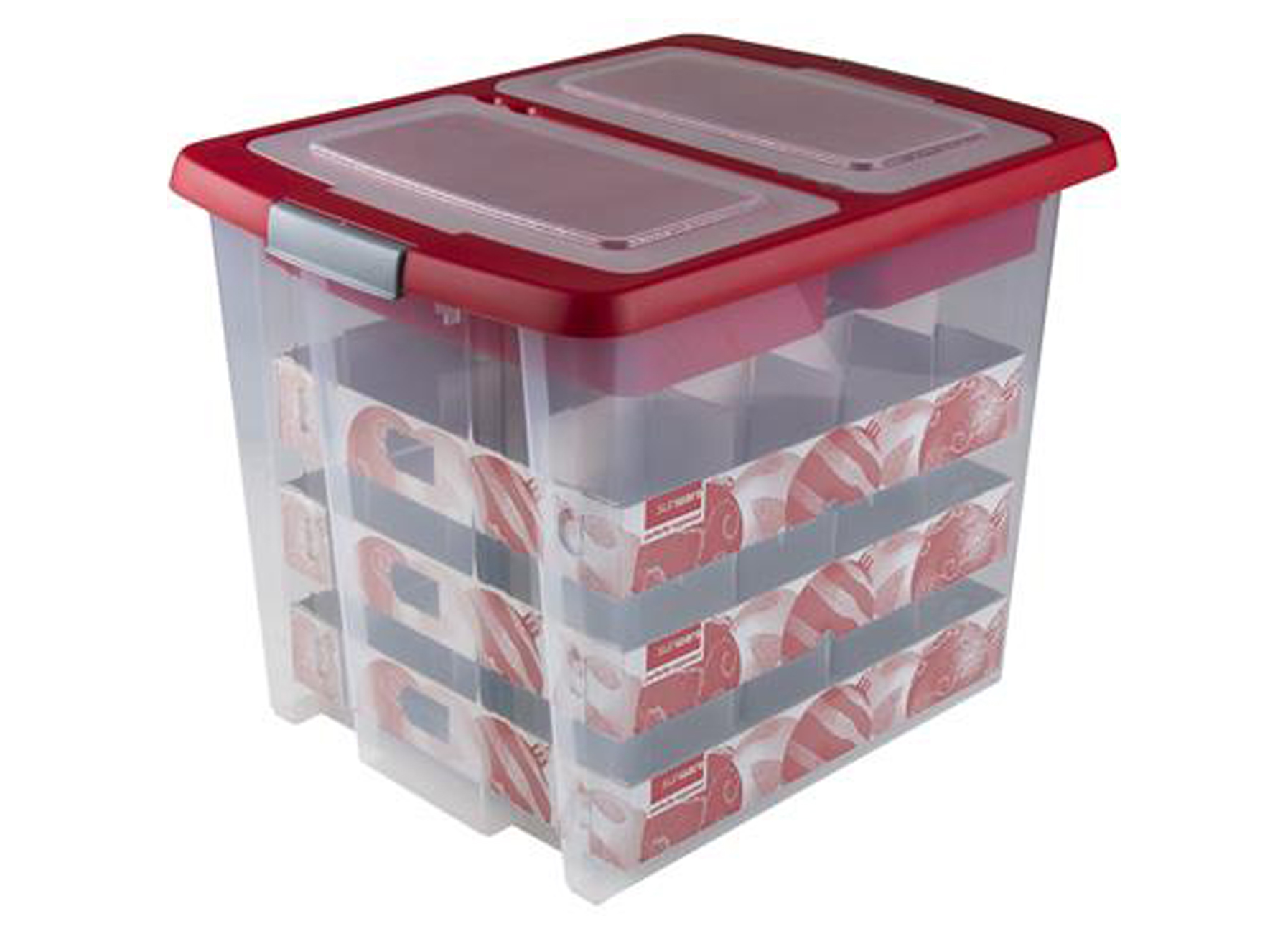 NESTA BOITE DE RANGEMENT NOEL 45L AVEC INSERT POUR 48 BOULES TRANSPARENT ROUGE