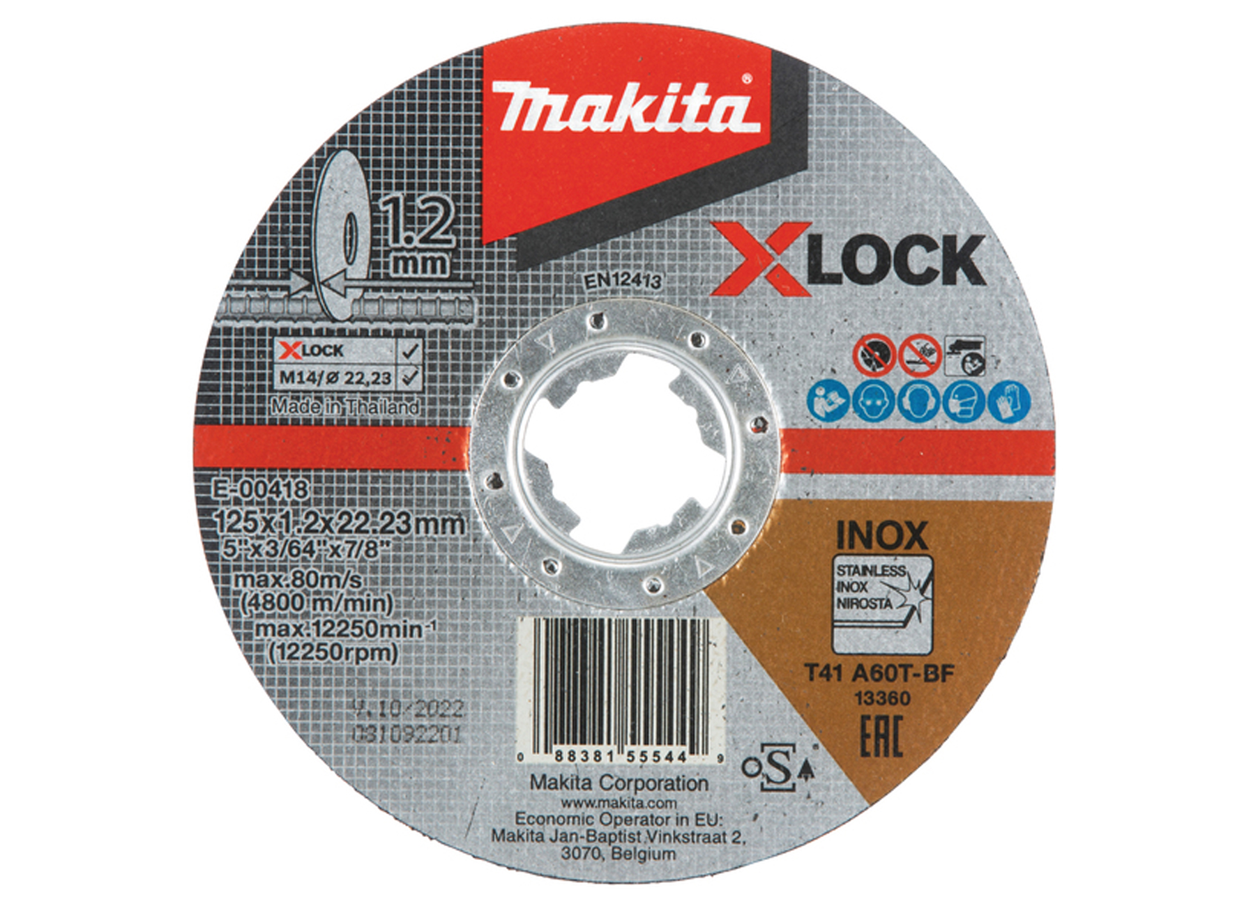 MAKITA DISQUE A TRONCONNER X-LOCK POUR INOX Ø125X1,2X22,23MM
