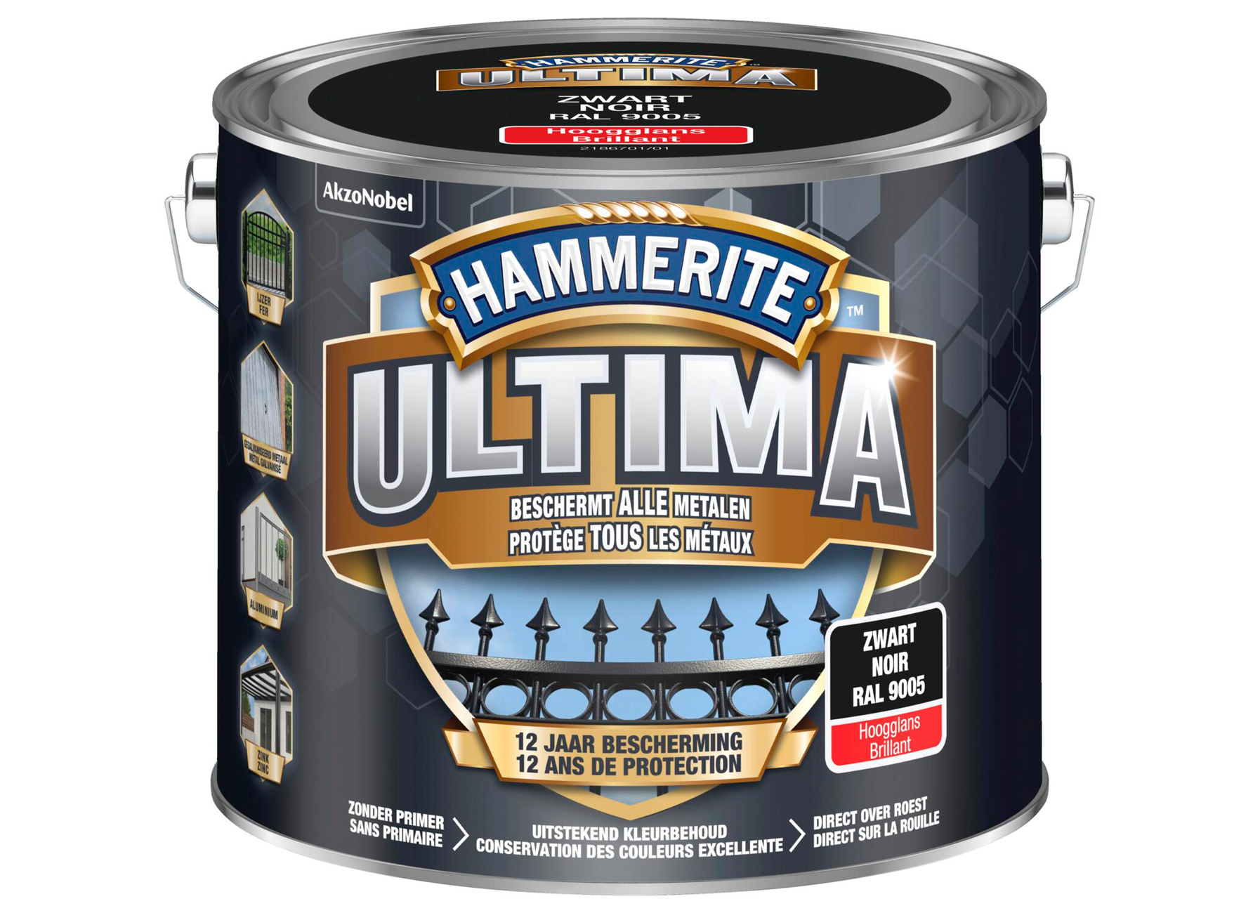 HAMMERITE ULTIMA HOOGGLANS ZWART RAL 9005 2,5L