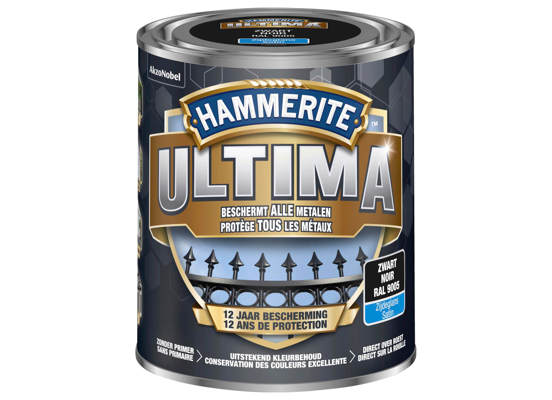 HAMMERITE ULTIMA ZIJDEGLANS ZWART RAL 9005 750ML