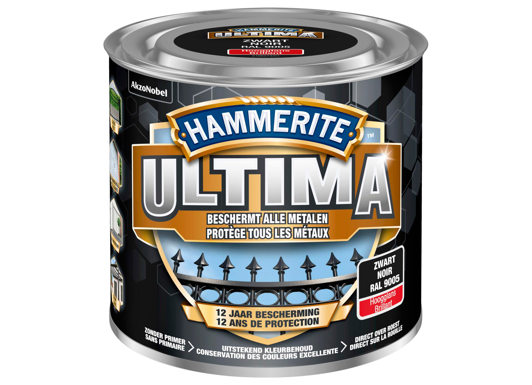 HAMMERITE ULTIMA HOOGGLANS ZWART RAL 9005 250ML