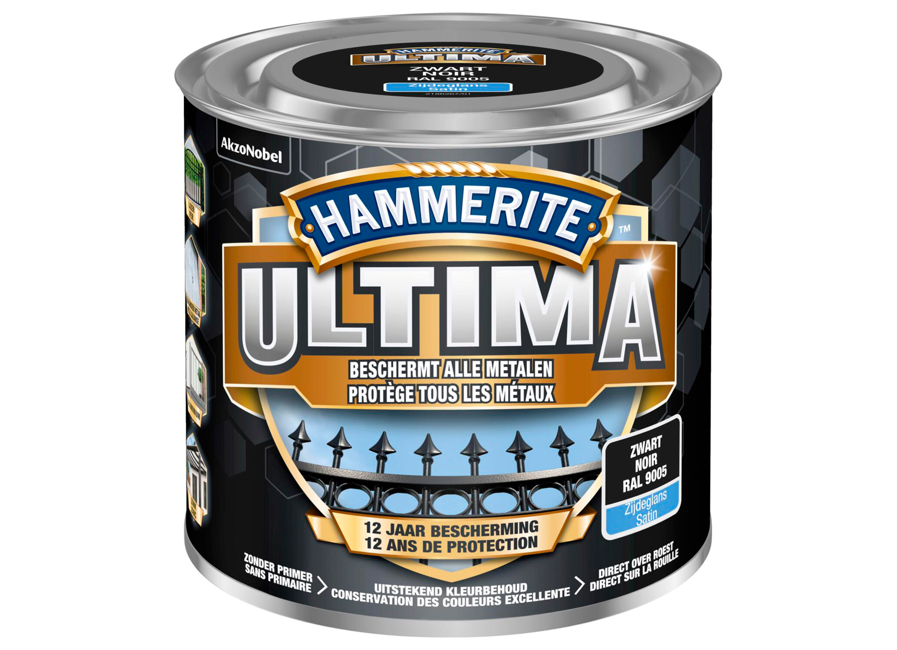 HAMMERITE ULTIMA ZIJDEGLANS ZWART RAL 9005 250ML