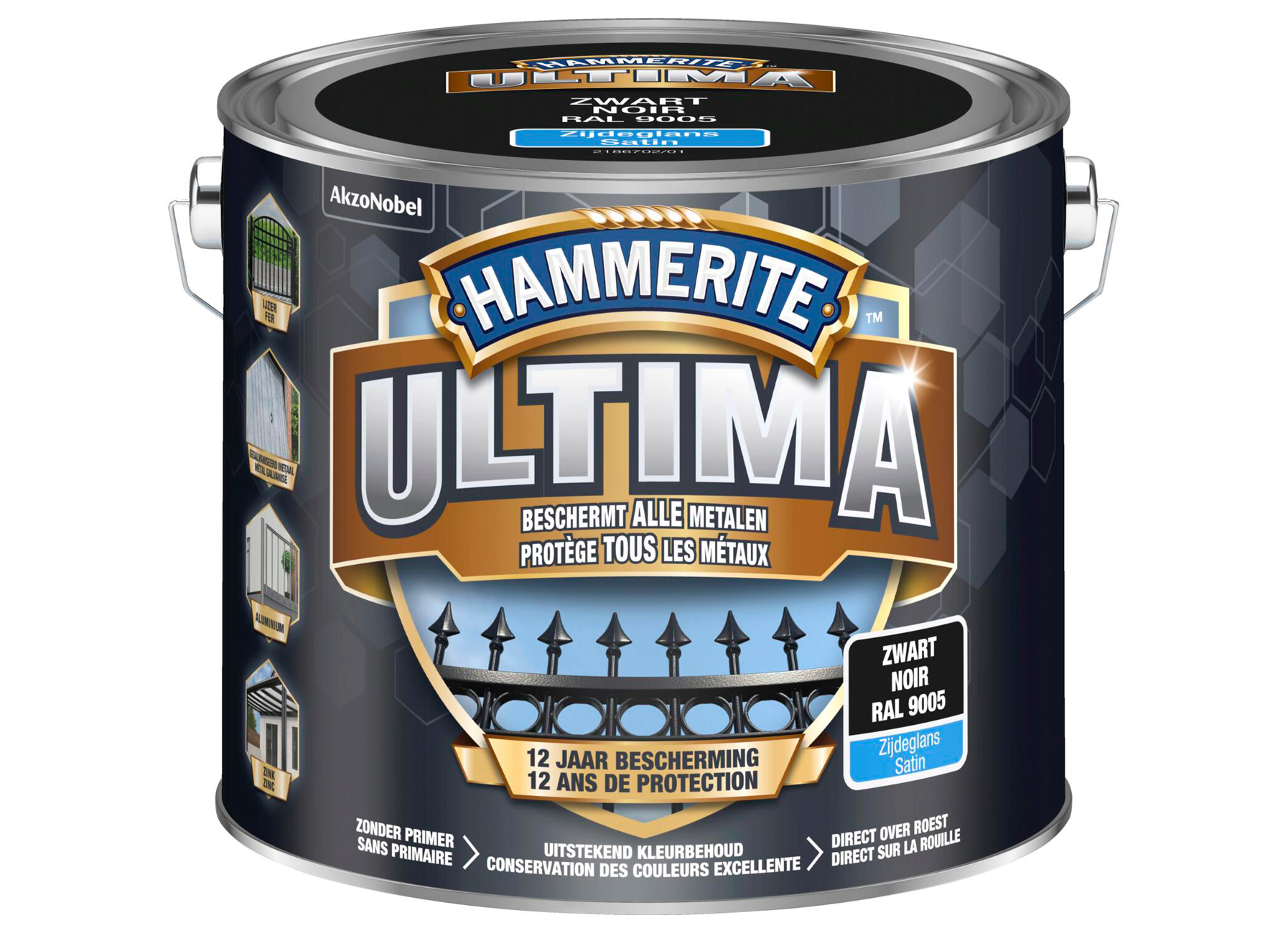 HAMMERITE ULTIMA ZIJDEGLANS ZWART RAL 9005 2,5L