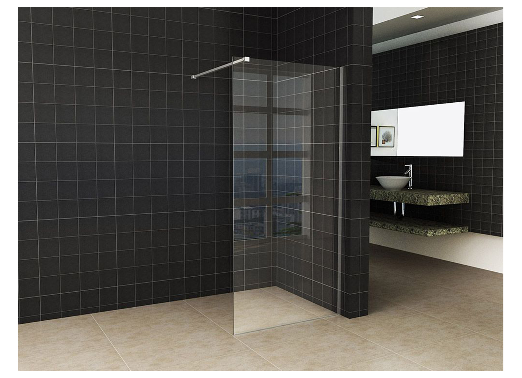 DOUCHE A L''ITALIENNE SLIM PLAQUE DE VERRE CLAIR 1400X2000 8MM NANO