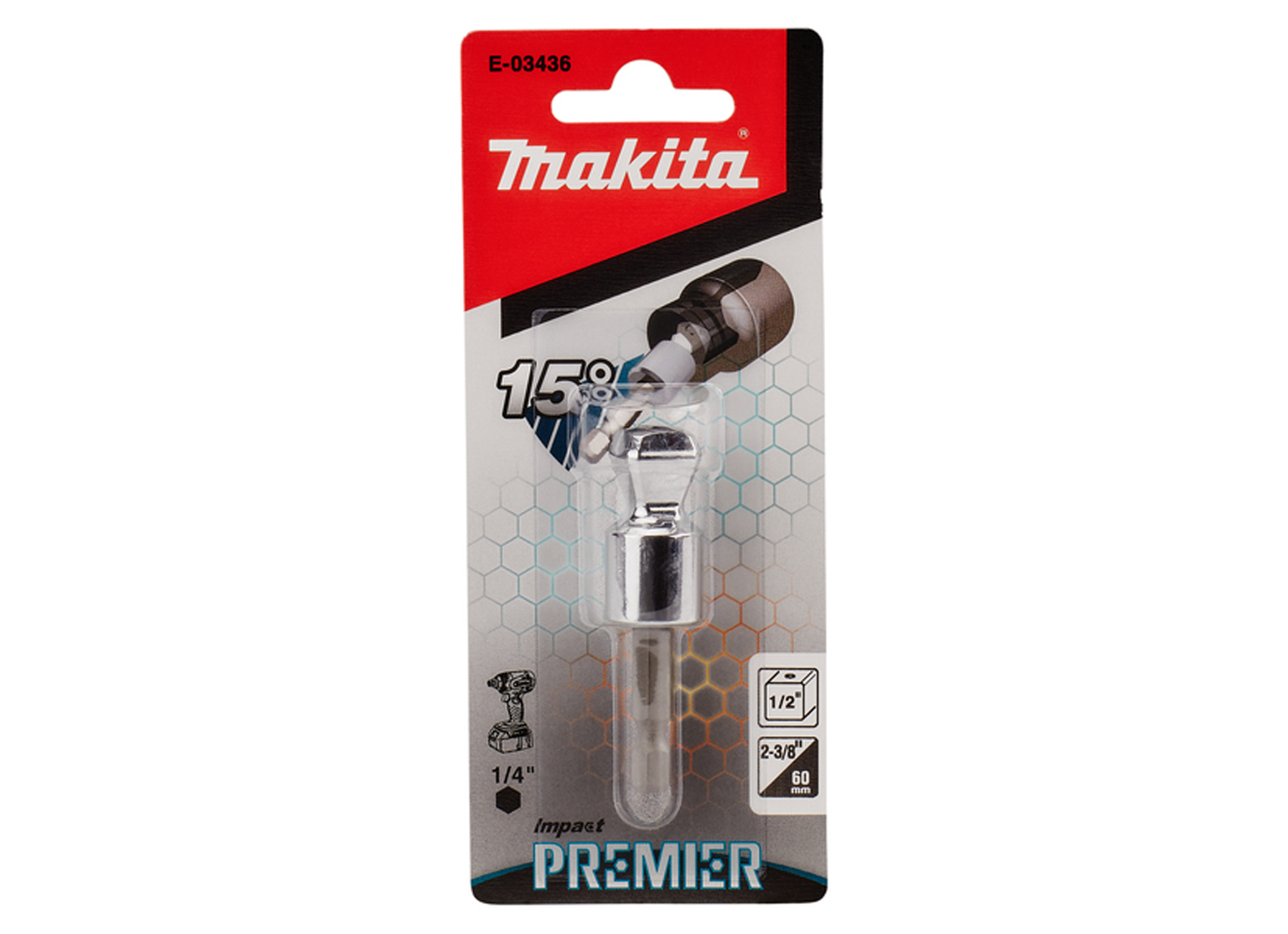 MAKITA IMPACT PREMIER ADAPTATEUR D''ANGLE 1/4'''' POUR DOUILLE 1/2'''' E-03436