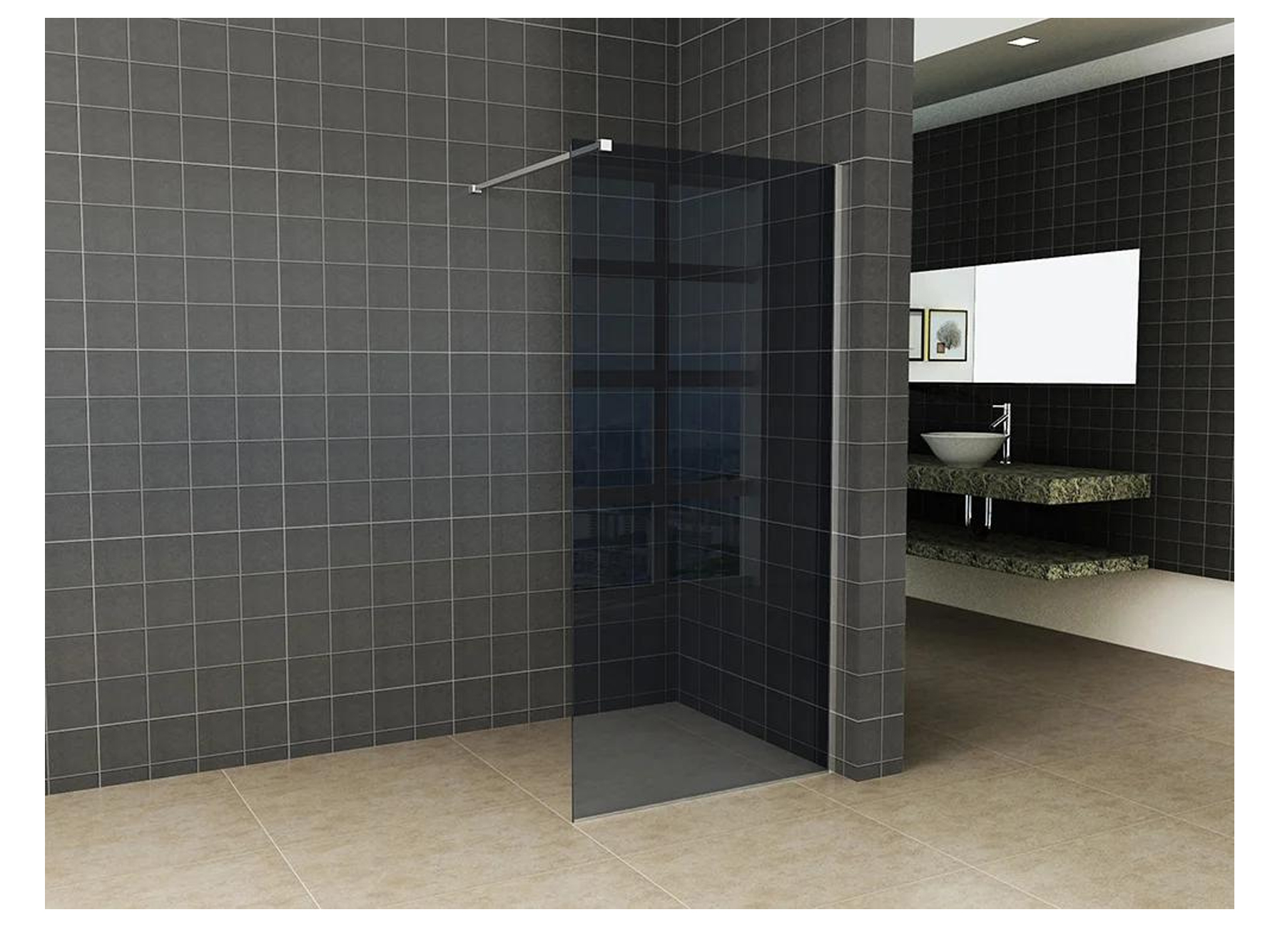 DOUCHE A L''ITALIENNE SLIM PLAQUE DE VERRE FUME 1200X2000 8MM NANO