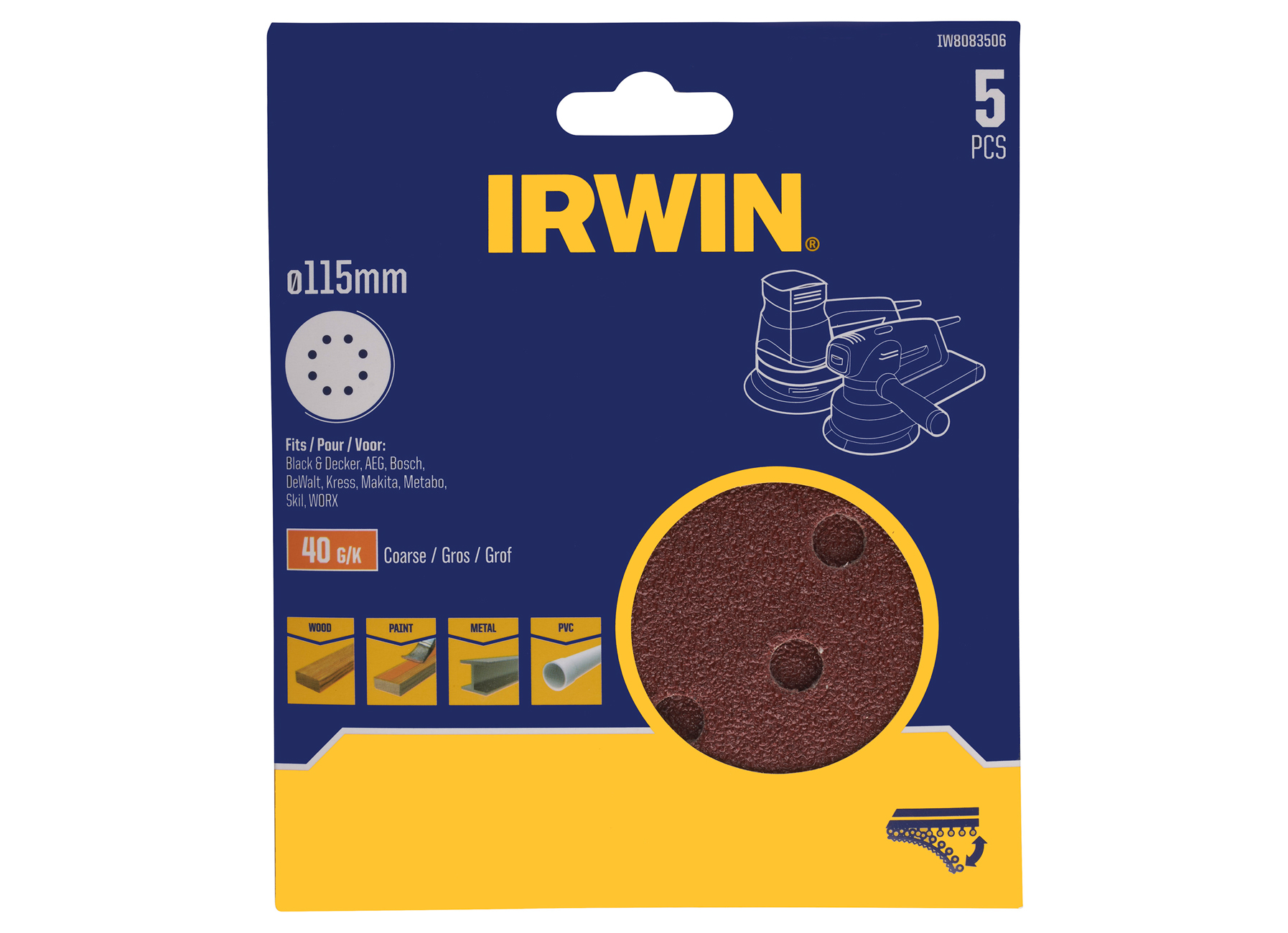 IRWIN DISQUES ABRASIFS Ø115MM VELCRO 