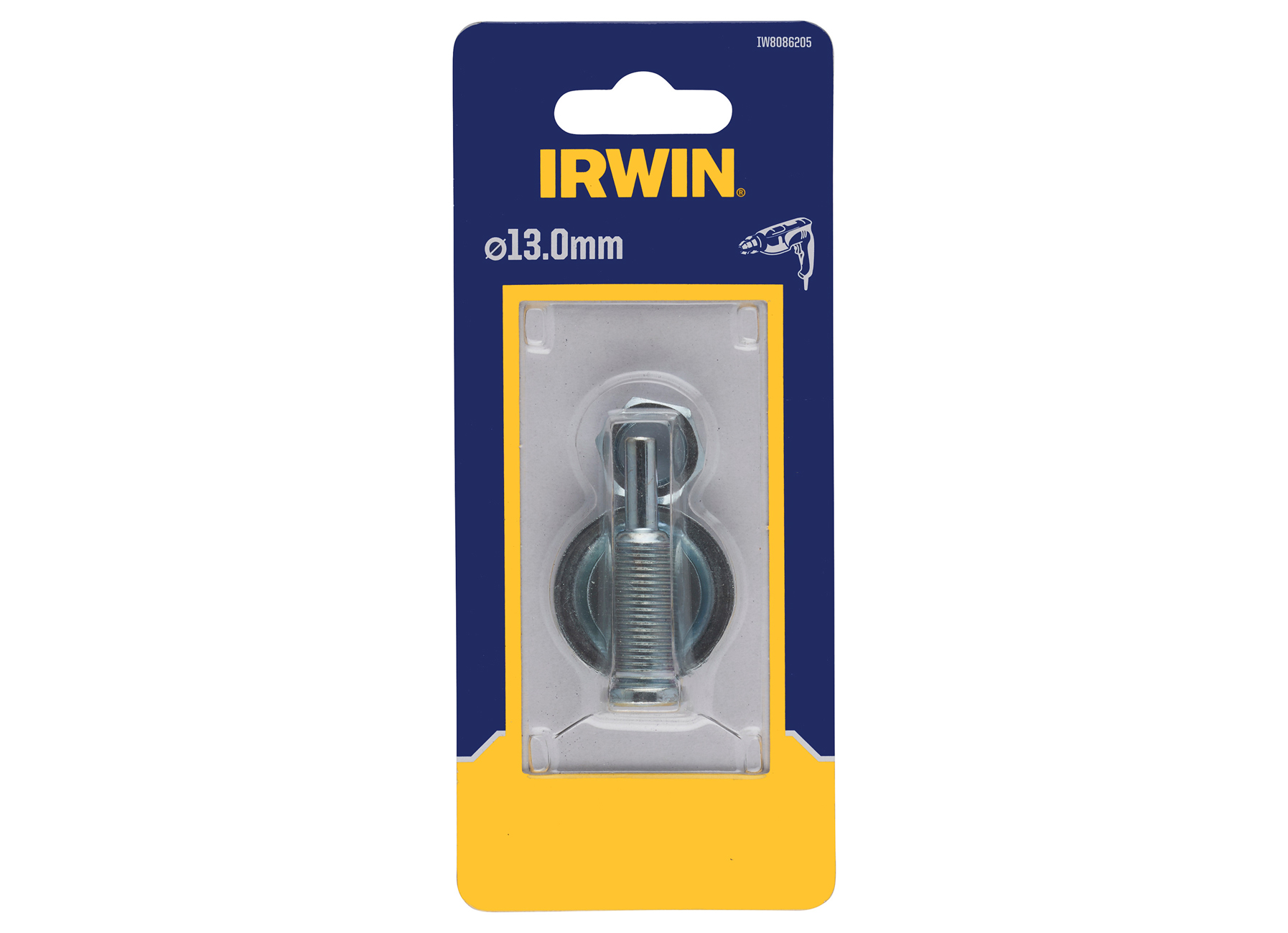 IRWIN BEVESTIGINGSAS VOOR KATOENPOLIJSTSCHIJF AS Ø13MM, VOOR BOORMACHINES MET EEN BOORKOP VAN 13MM