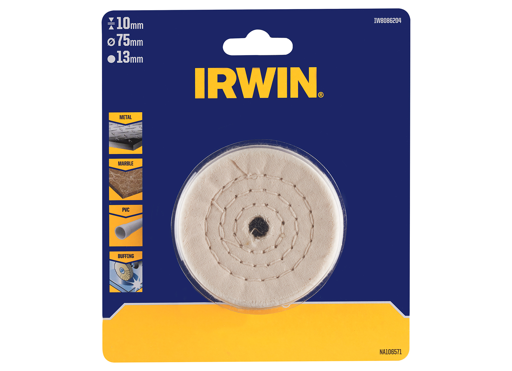 IRWIN ROUE DE POLISSAGE EN COTON POUR PERCEUSE (SANS FIL), POUR METAL ET MARBRE