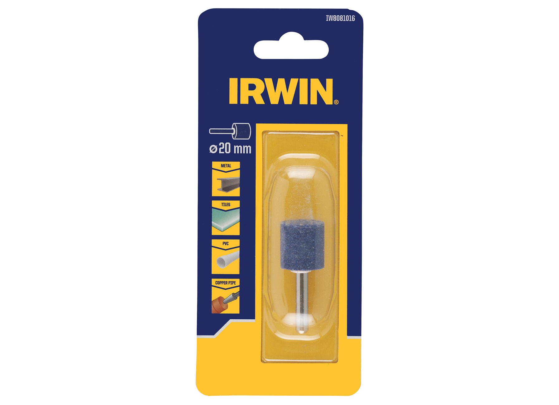 IRWIN SLIJPSTEEN 20MM (ROND, CYLINDRISCH), VOOR KERAMIEK EN METAAL, Ø AS 6MM