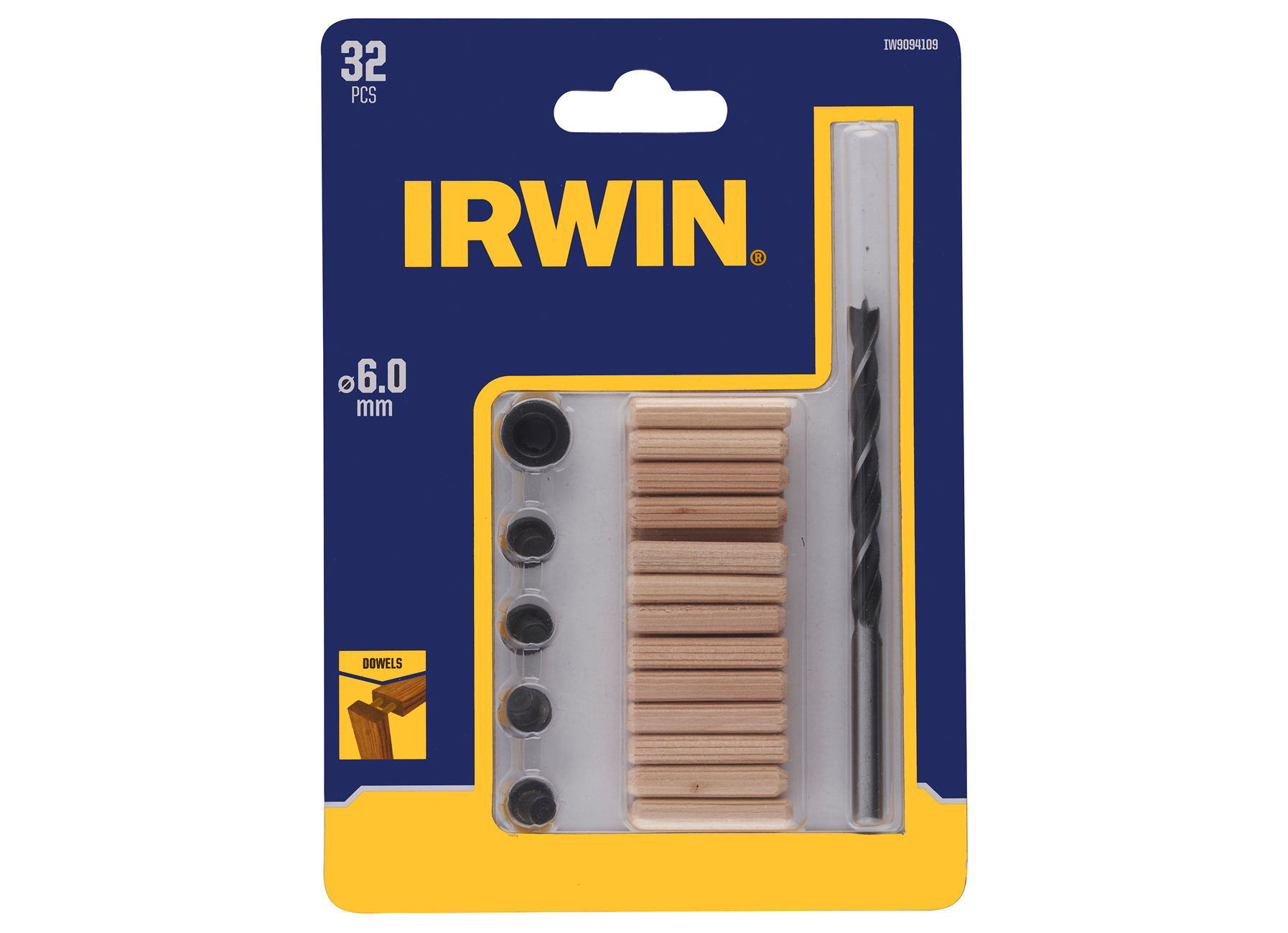 IRWIN KIT TOURILLONS 30PCS: 24 TOURILLONS Ø6MM - FORET A BOIS Ø6MM - 4 POINTS DE CENTRAGE - BUTEE DE PROFONDEUR