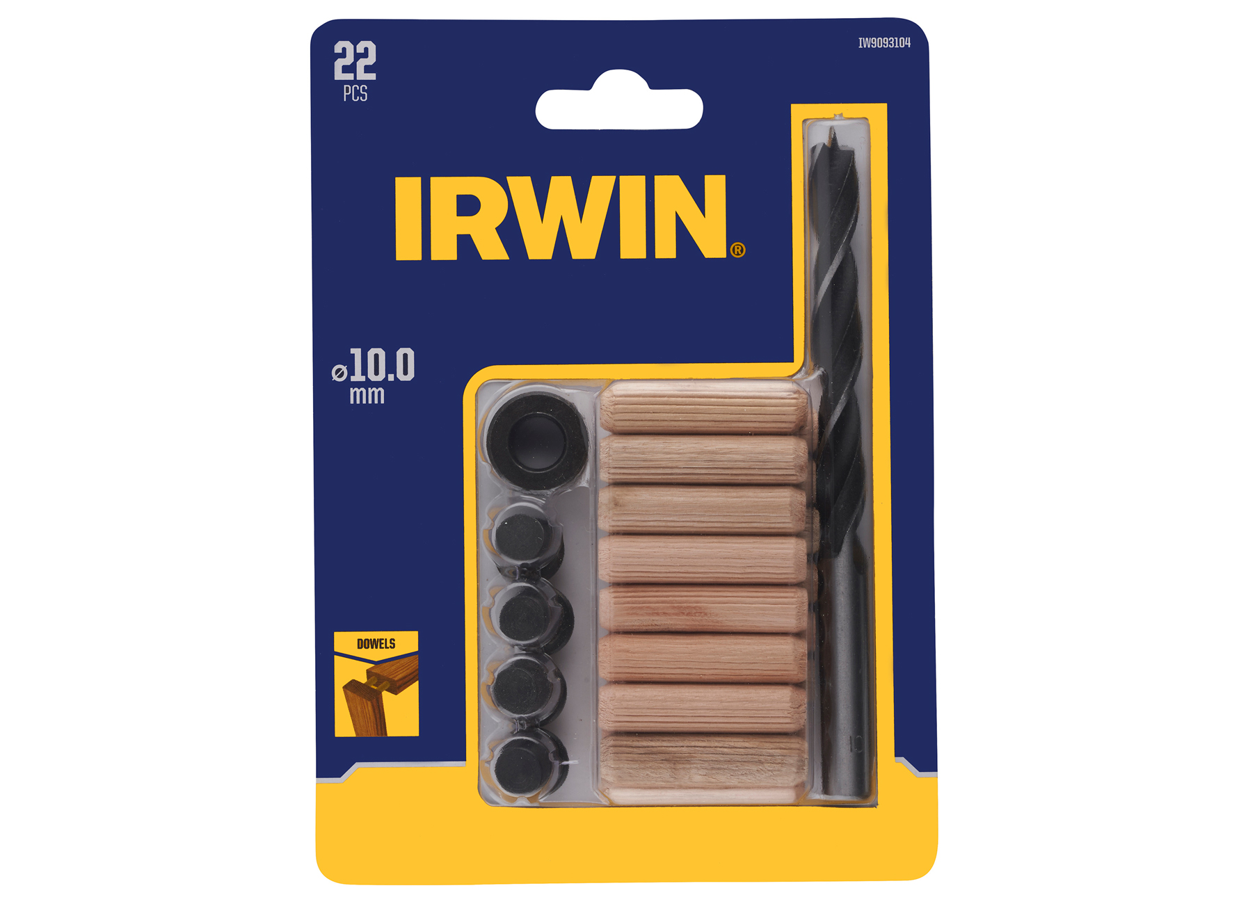 IRWIN DEUVELSET 22PCS: 16 DEUVELS Ø10MM - HOUTBOOR Ø10MM - 4 CENTREERPUNTEN - DIEPTESTOP