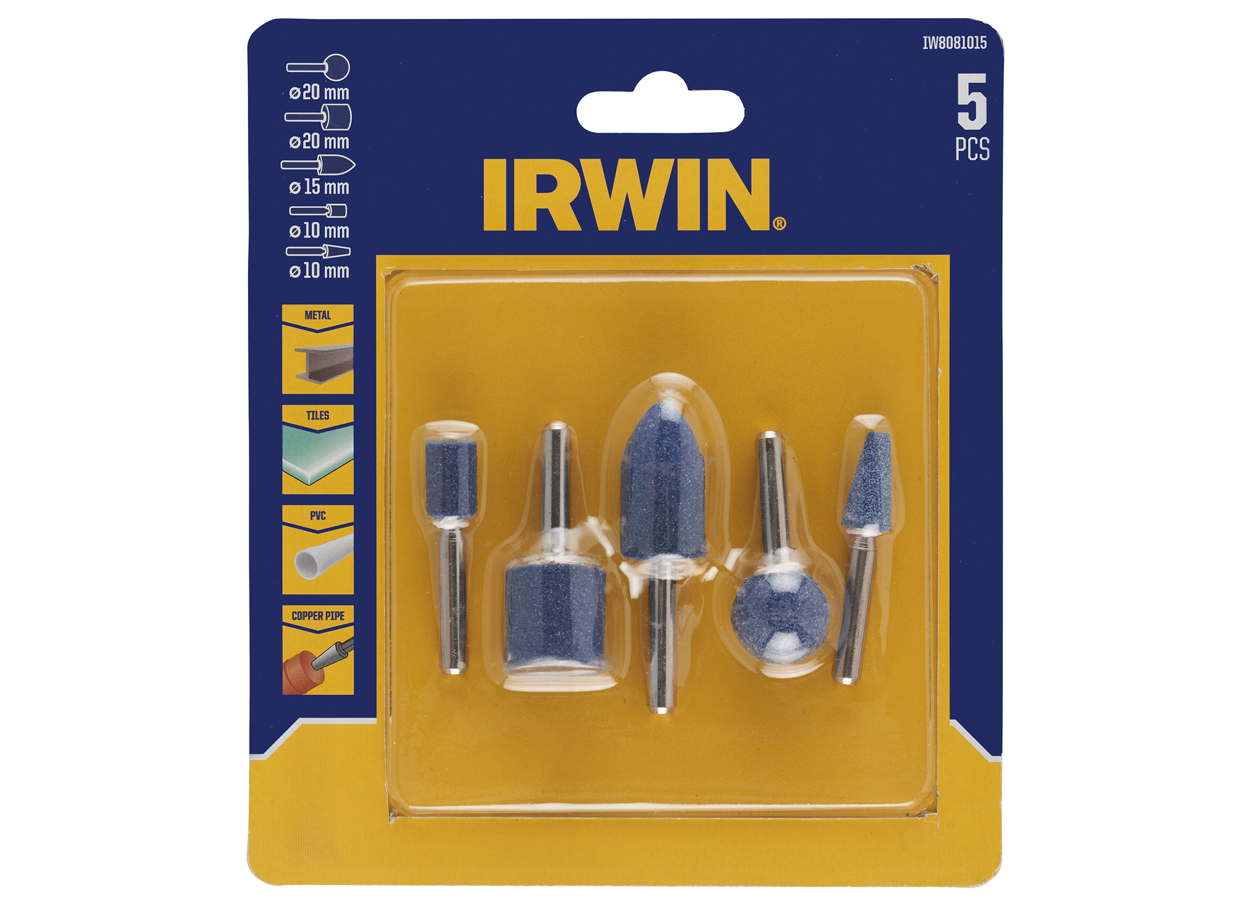 IRWIN SET SLIJPSTENEN 5PCS MET VERSCHILLENDE AFMETINGEN