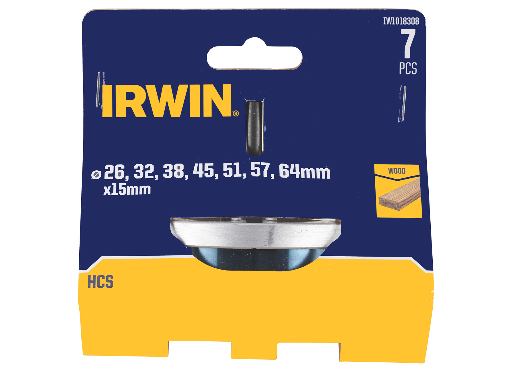 IRWIN SET GATENZAGEN 7 STUKS VOOR HOUT EN GIPSPLAAT 25, 32, 38, 45, 50, 56 EN 62MM. DIEPTE 20MM