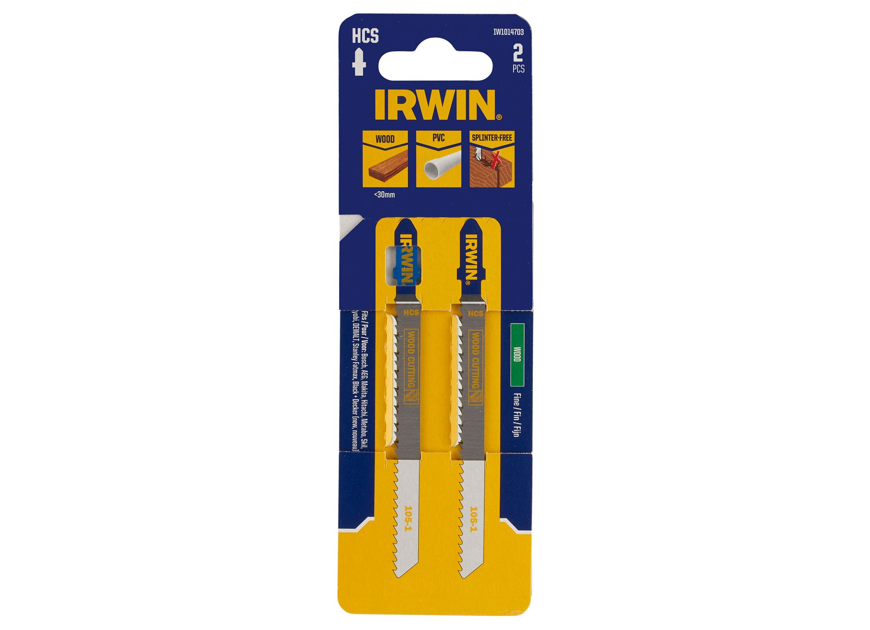 IRWIN LAME DE SCIES SAUTEUSES BOIS, MULTIPLEX, PVC JUSQU'A 30MM, DENTURE FIN, EMMANCHEMENT T