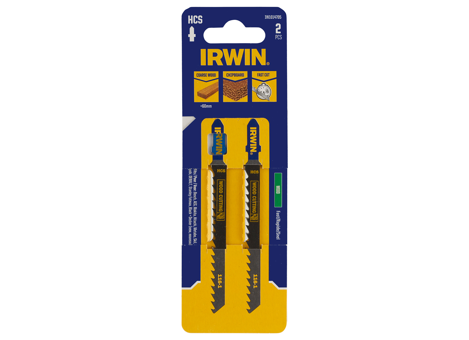 IRWIN LAME DE SCIES SAUTEUSES BOIS JUSQU'A 60MM, DENTURE GROS, EMMANCHEMENT T