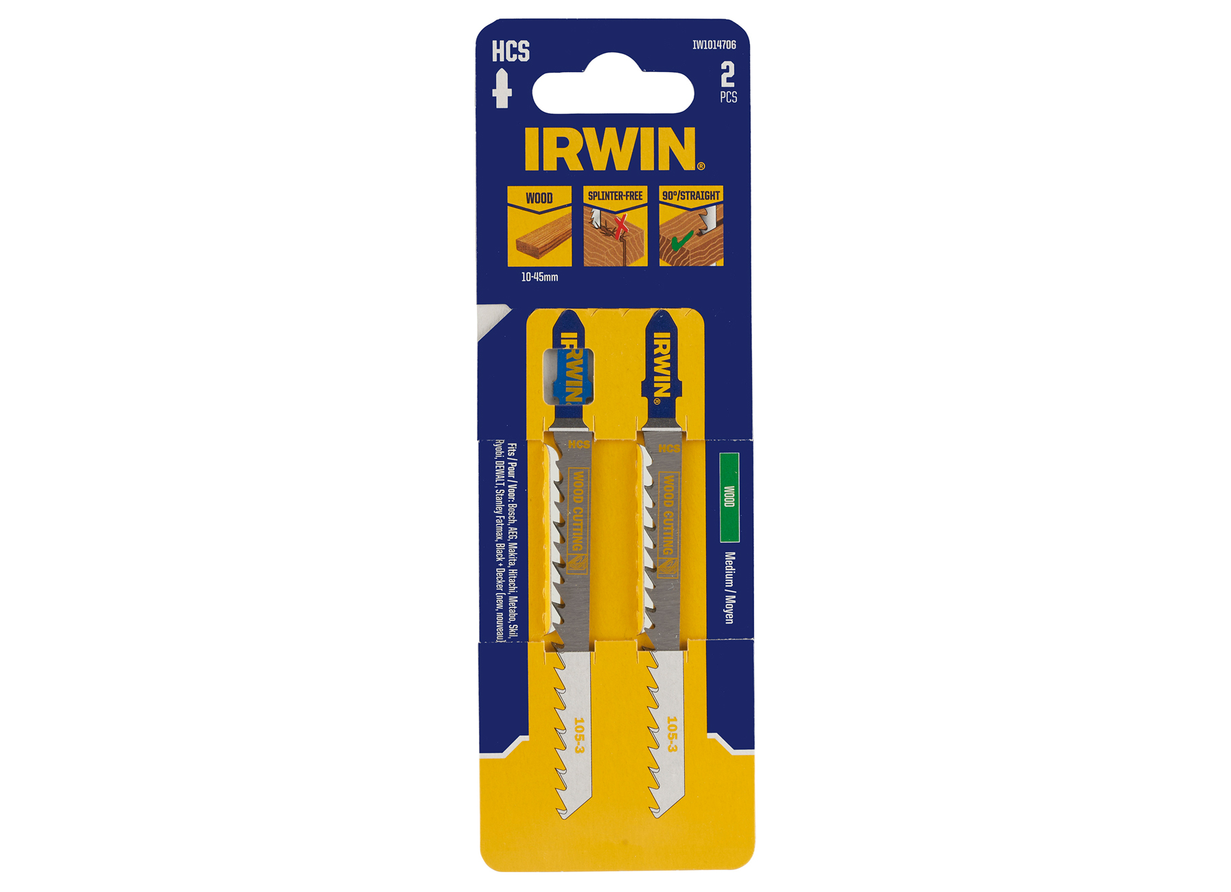 IRWIN DECOUPEERZAAGBLAD HOUT EN SPAANPLAAT TOT 60MM, MEDIUM VERTANDING, T-AANSLUITING