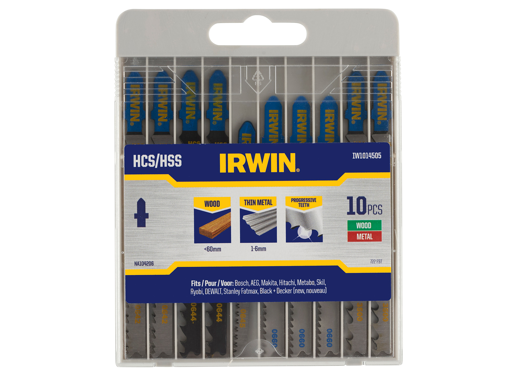 IRWIN SET PRO PERFORMANCE DECOUPEERZAAGBLADEN 10PCS MIX 7 HOUT/3 METAAL, DIVERSE VERTANDING, T-AANSLUITING