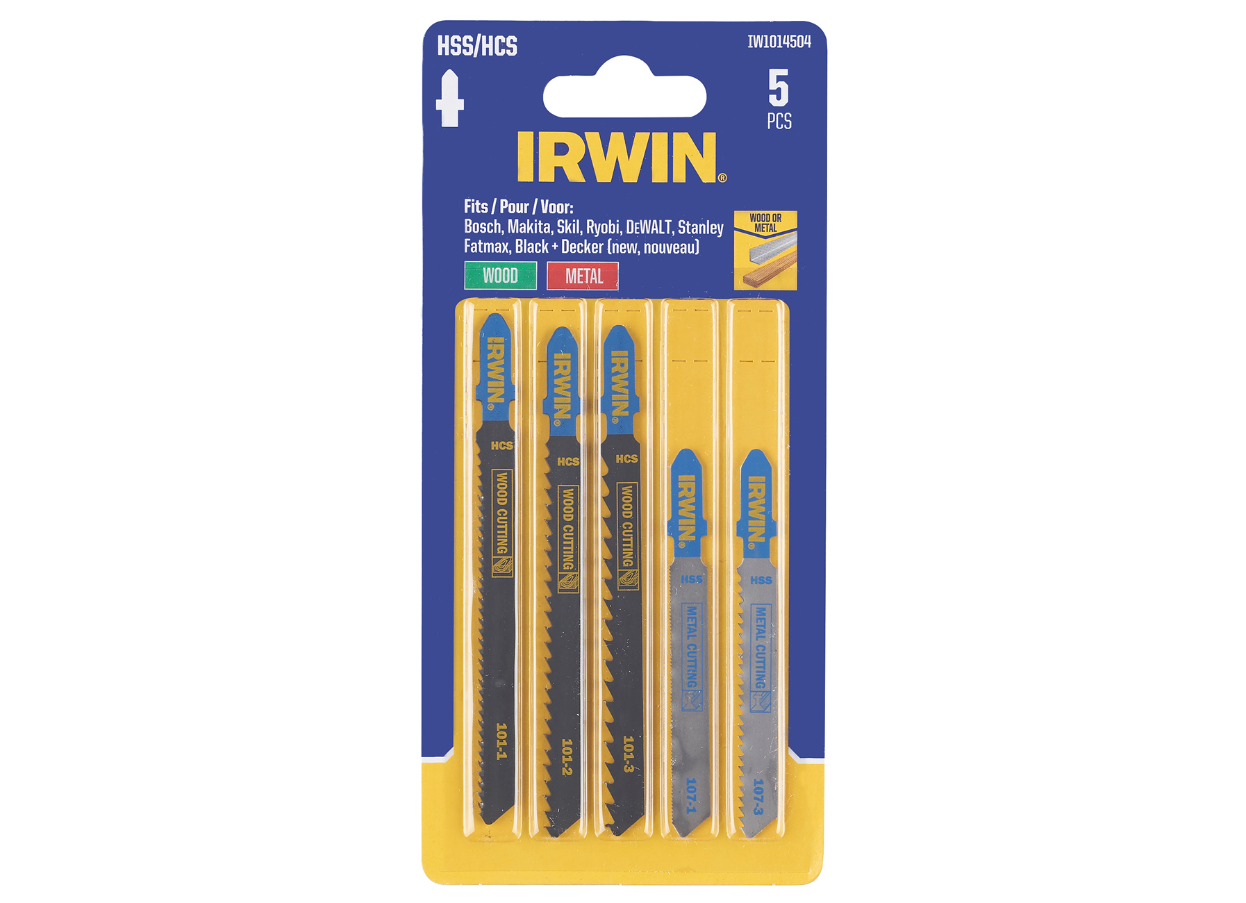 IRWIN JEU LAMES DE SCIES SAUTEUSES 5PCS MIX 2X GROS, 1X MEDIUM, 2X FIN - METAL/METAL EPAIS