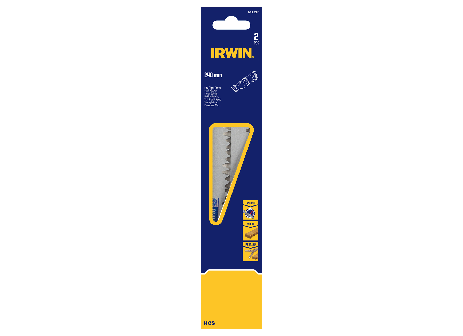 IRWIN LAMES DE SCIES EGOINES POUR BOIS ET BRANCHES JUSQU'A 120MM, FINITION GROS, LONGUEUR 240MM