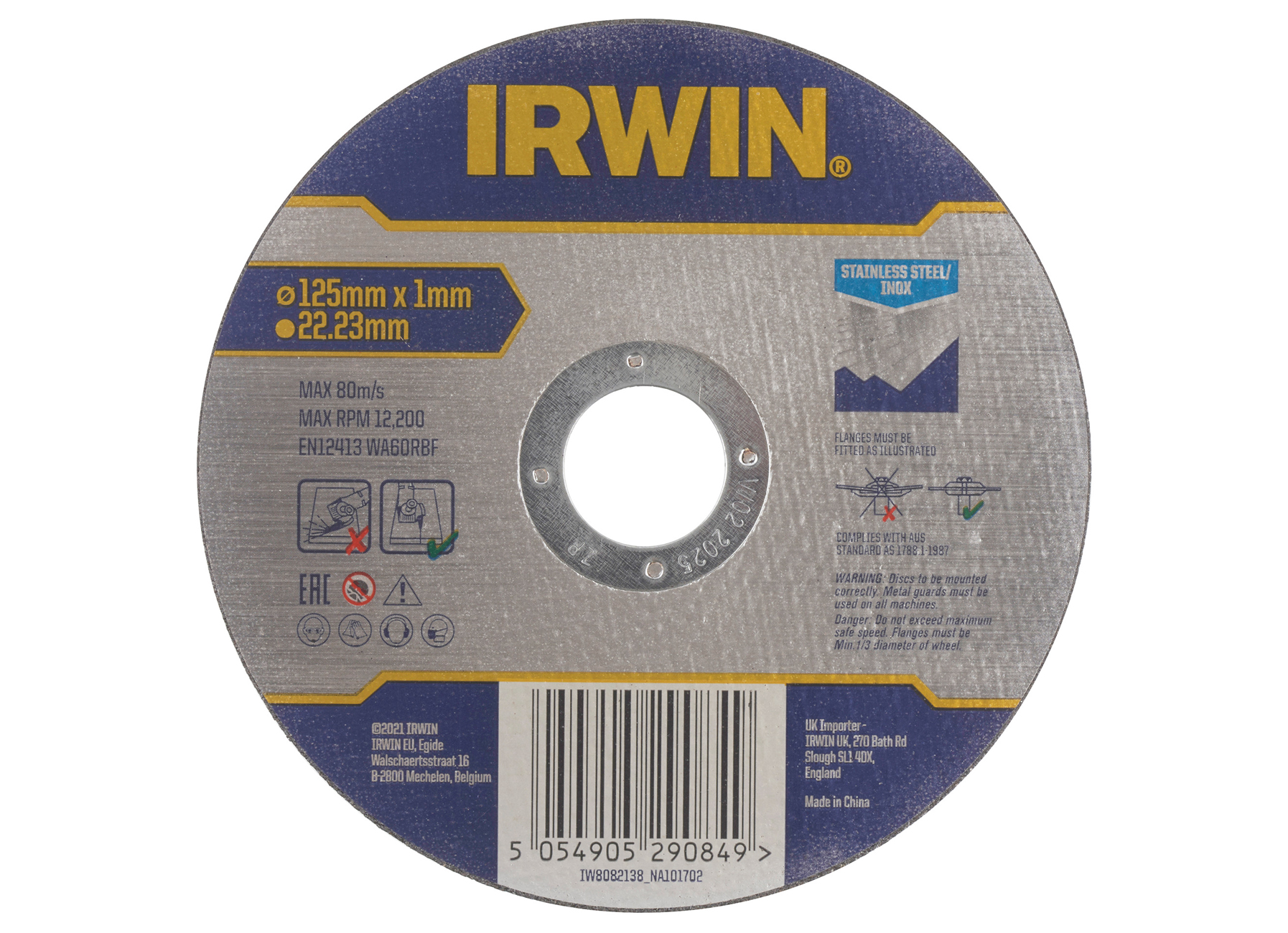 IRWIN PRO PERFORMANCE DISQUE A TRONCONNER POUR ACIER INOXYDABLE, PLATE - 125MM X 1.0MM