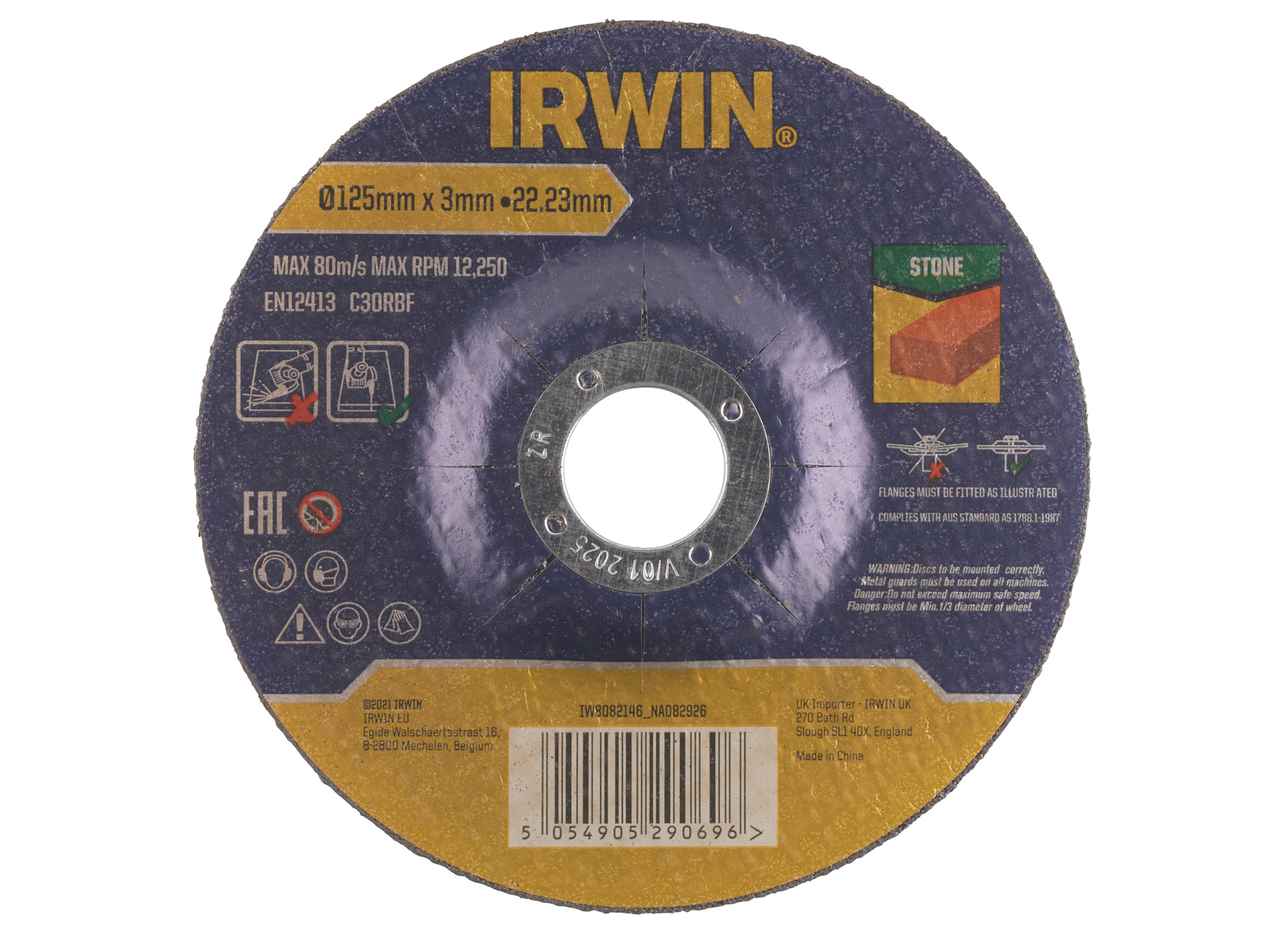 IRWIN PRO PERFORMANCE DISQUE A TRONCONNER POUR PIERRE, PLAT - 125MM X 3.0MM