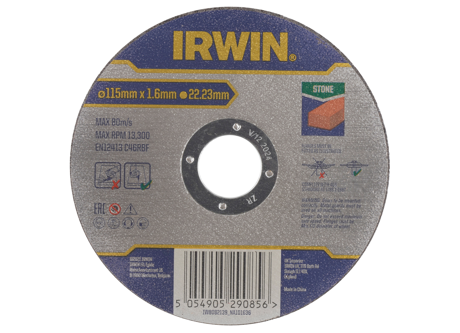 IRWIN PRO PERFORMANCE DISQUE A TRONCONNER POUR PIERRE, PLAT - 115MM X 1.6MM