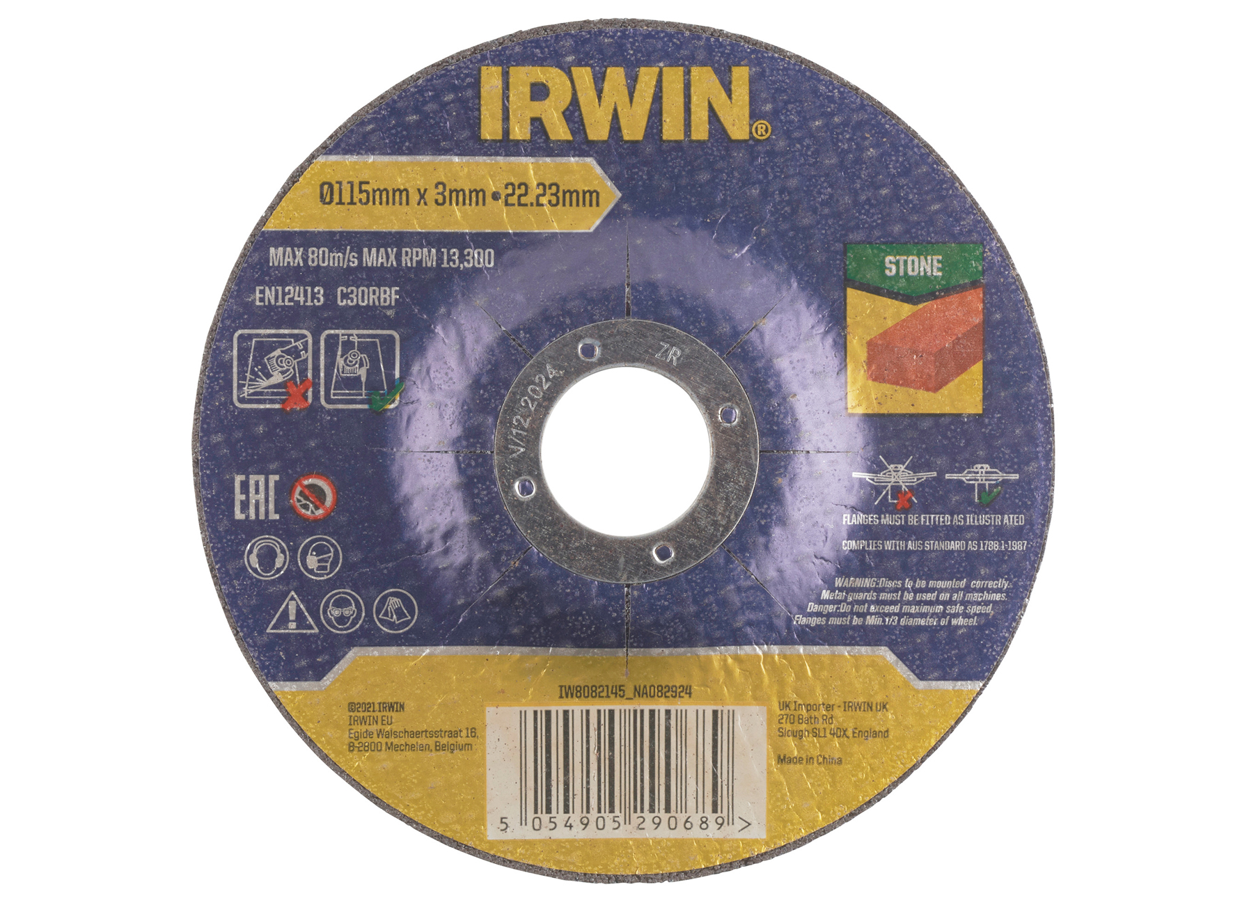 IRWIN PRO PERFORMANCE DOORSLIJPSCHIJF STEEN, PLAT - 115MM X 3.0MM