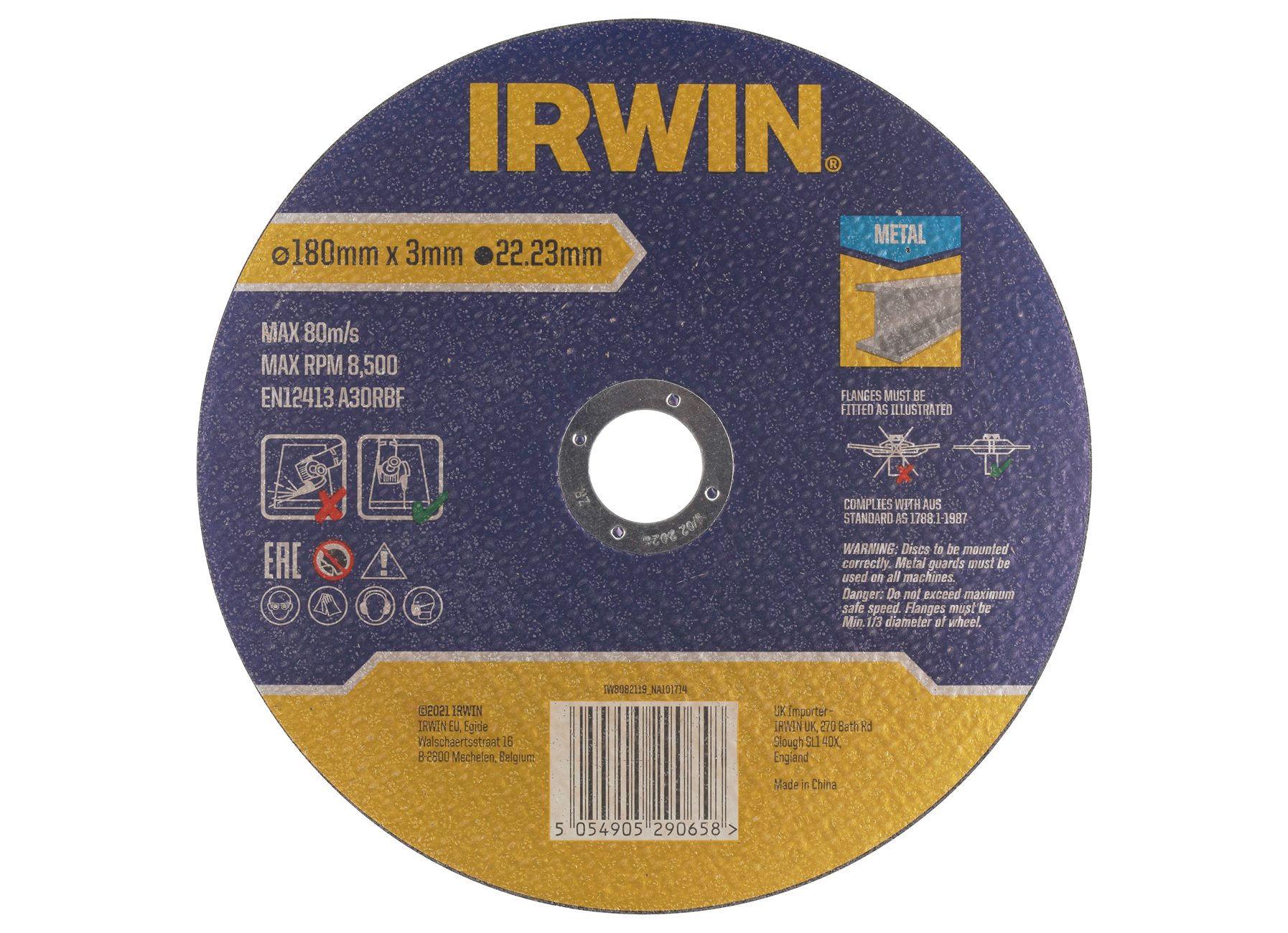 IRWIN DISQUE A TRONCONNER METAL, PLAT - 180MM X 3MM