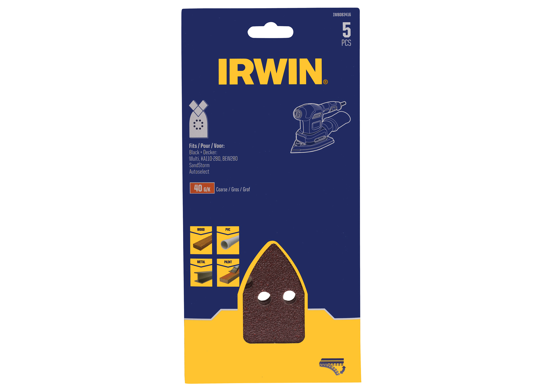 IRWIN PAPIERS ABRASIFS MULTI BLACK+DECKER (KA270, KA272, KA280, BEW200) K40