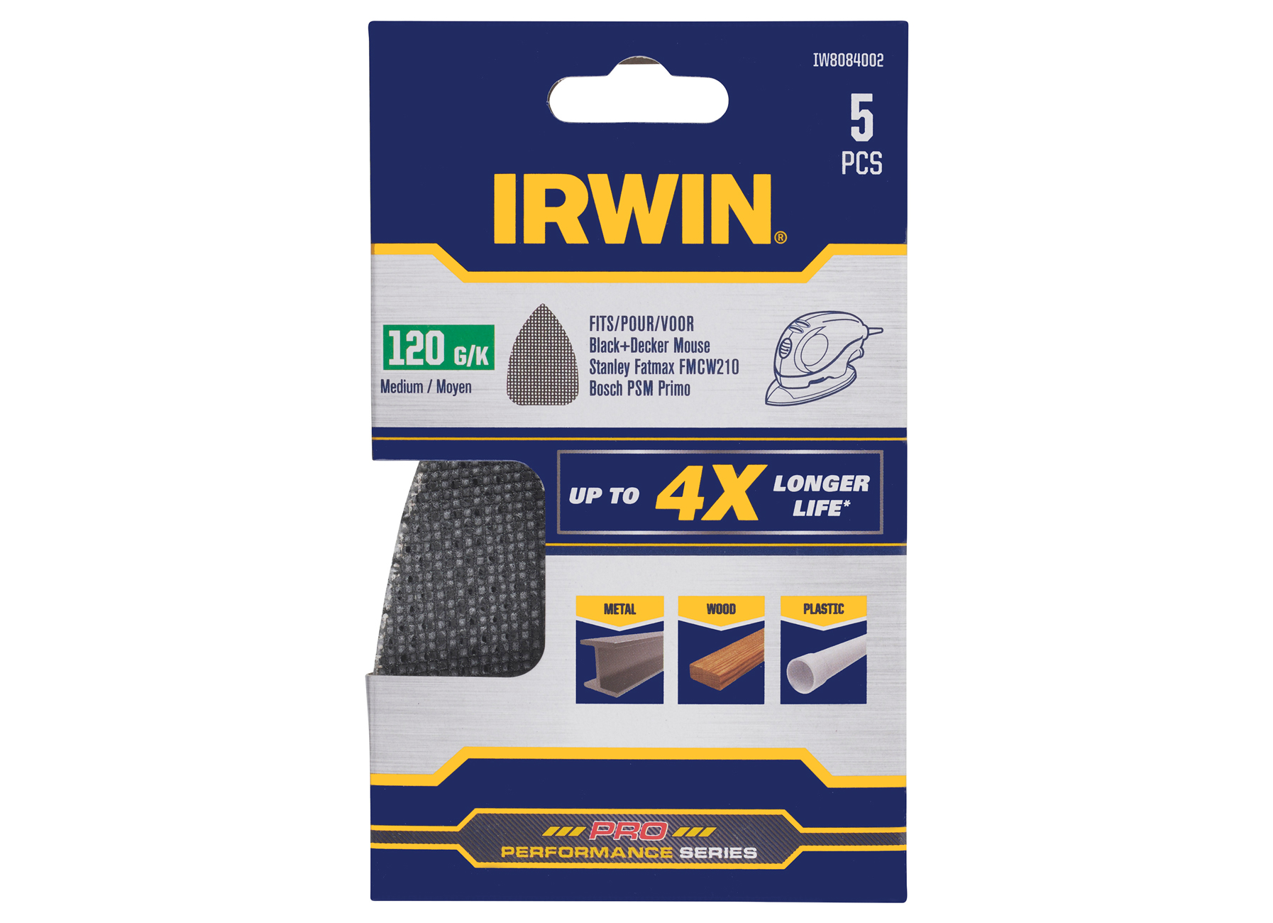 IRWIN ABRASIFS SYNTHETIQUE PALM SANDER B+D ET BOSCH PRIMO, AUTO-ADHESIFS K120