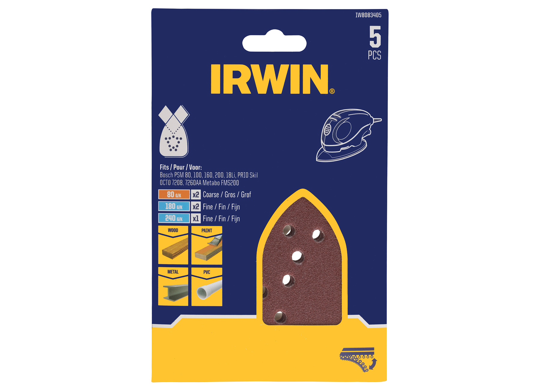 IRWIN SET PAPIERS ABRASIFS PALM SANDER 130X90MM STANDARD 