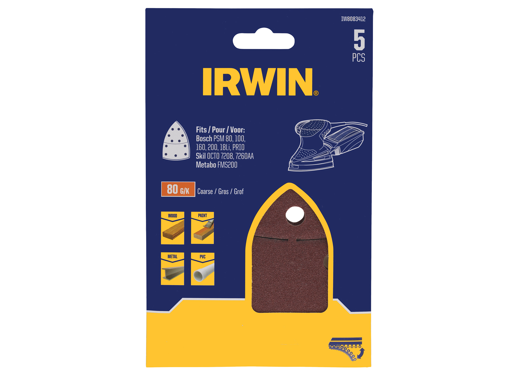 IRWIN PAPIERS ABRASIFS MULTI BOSCH (PSM80A, PSM160A), SKIL, LUX ET METABO