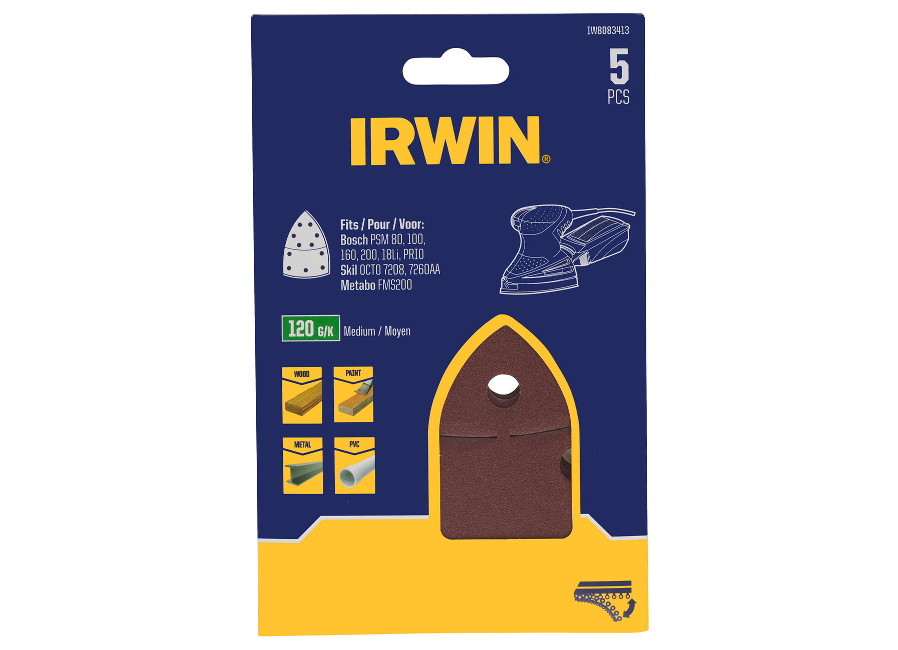 IRWIN PAPIERS ABRASIFS MULTI BOSCH (PSM80A, PSM160A), SKIL, LUX ET METABO
