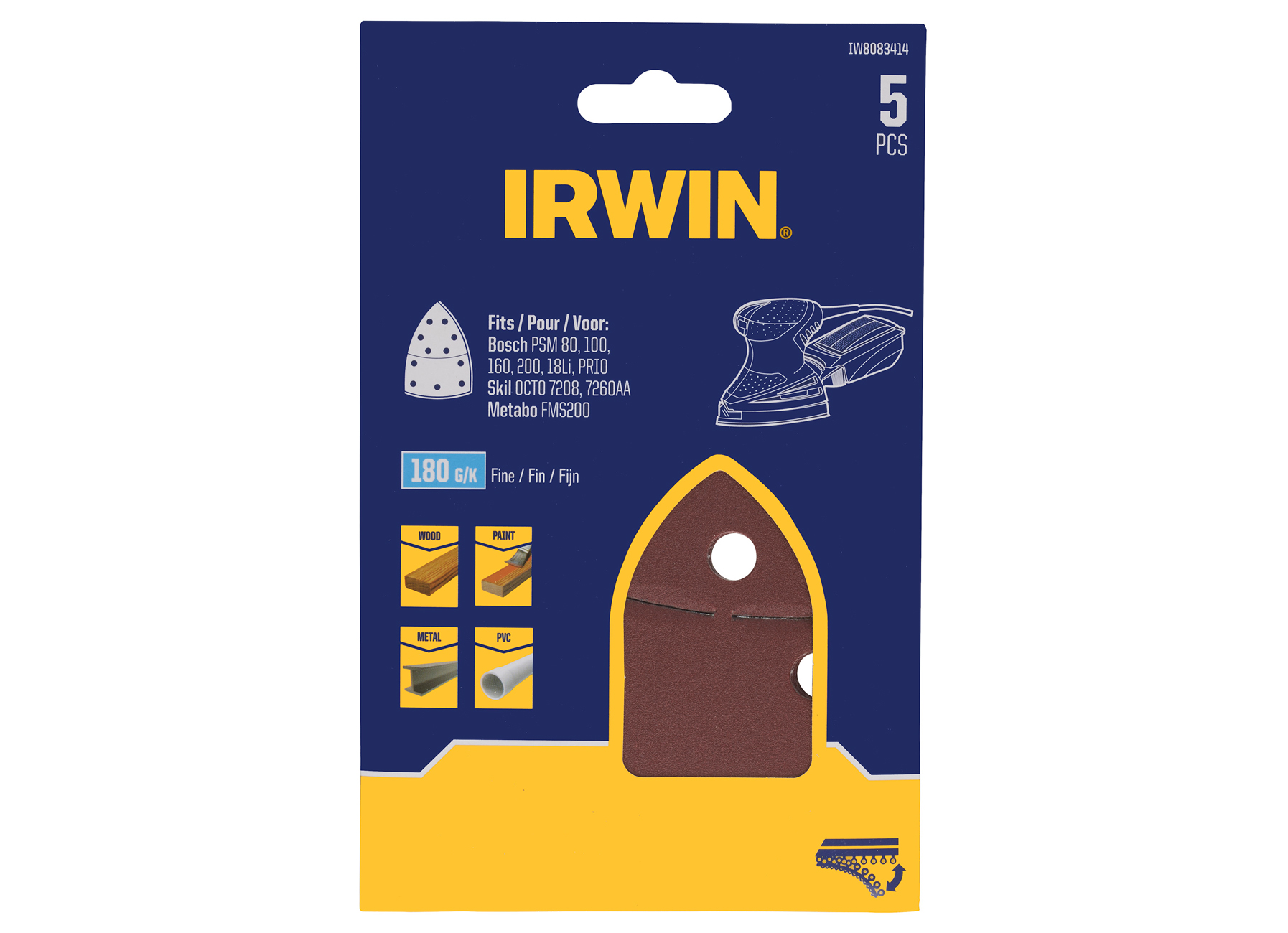 IRWIN PAPIERS ABRASIFS MULTI BOSCH (PSM80A, PSM160A), SKIL, LUX ET METABO