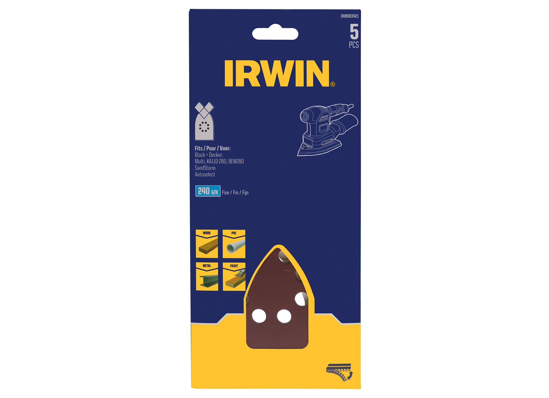 IRWIN SET SCHUURSTROKEN MULTI BOSCH PSM - 3X 40G, 2X 80G, 2X 120G en 3X 180G - 10 STUKS