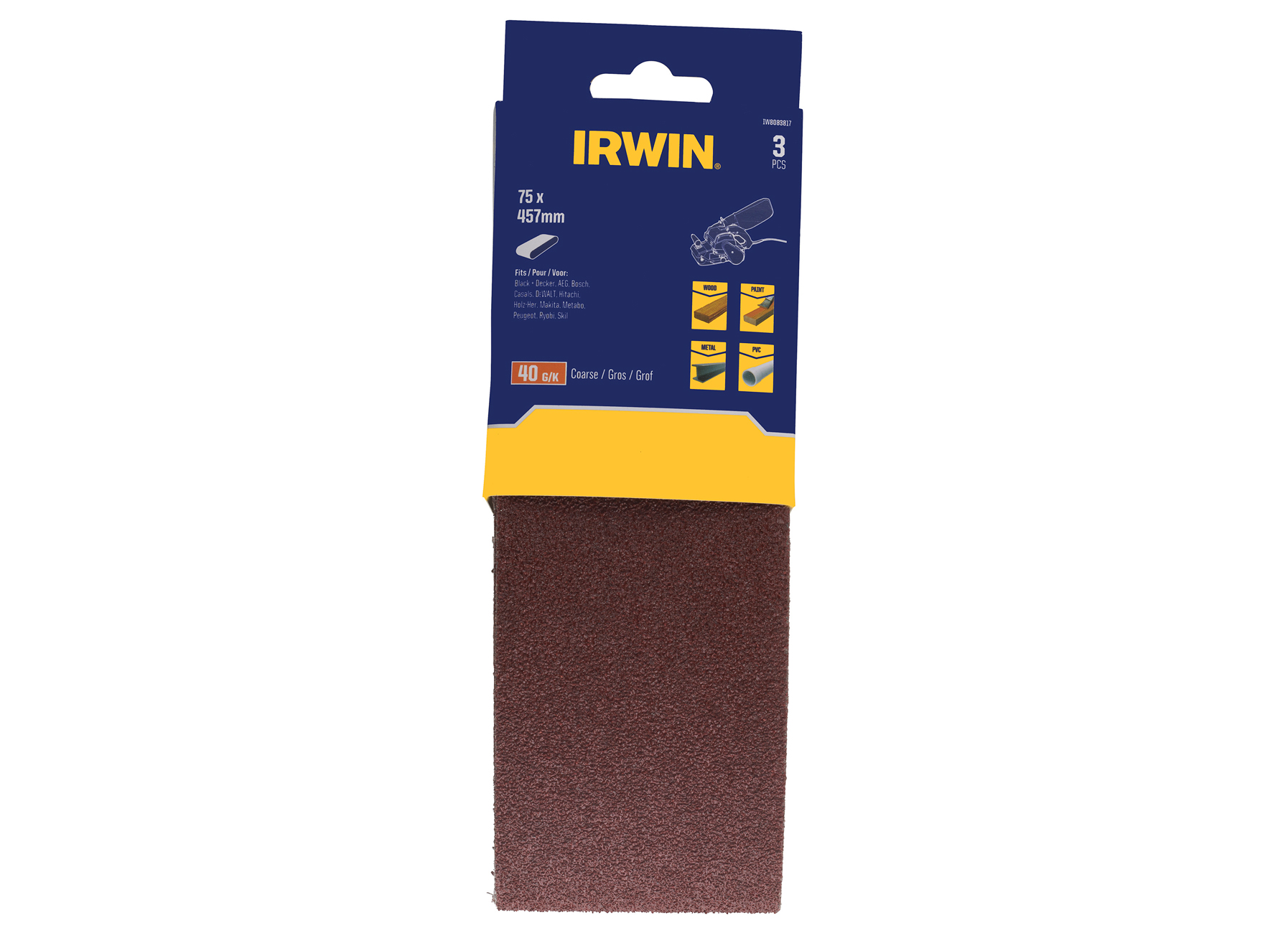 IRWIN BANDES ABRASIVES 75X457MM, K40