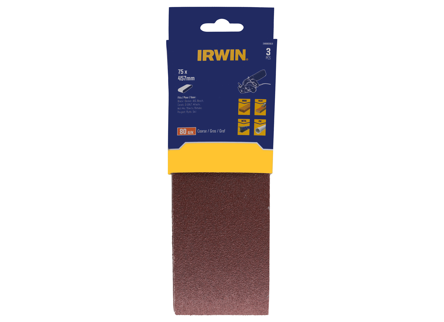 IRWIN BANDES ABRASIVES 75X457MM, K80