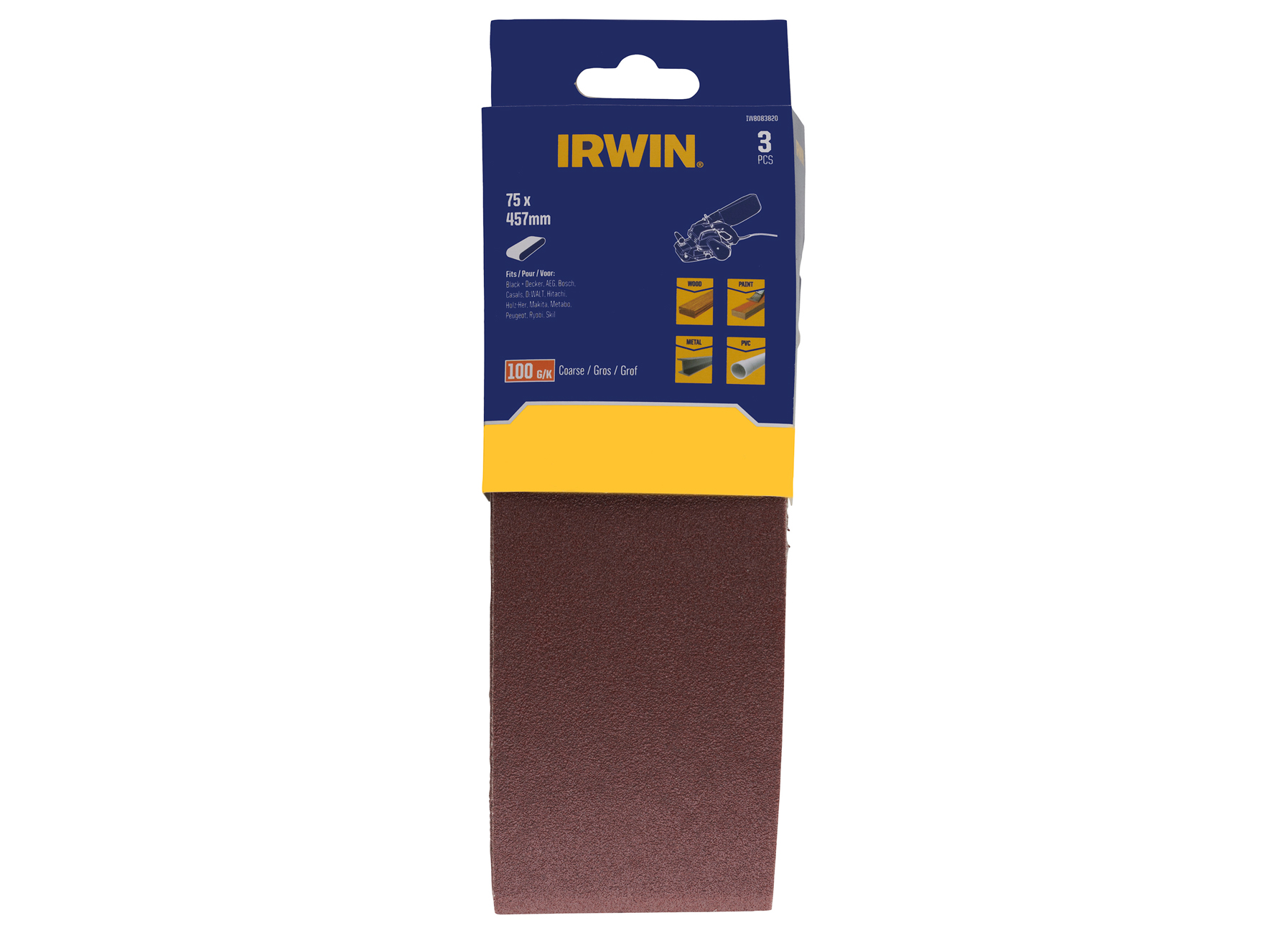 IRWIN BANDES ABRASIVES 75X457MM, K100