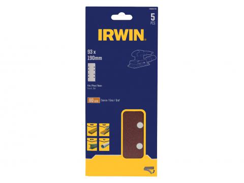 IRWIN PAPIERS ABRASIFS 1/3 VIBRANTE (LES PLUS DE BOSCH) Ø189X91MM AUTO-ADHESIFS, PAPIER 190X93MM, K80