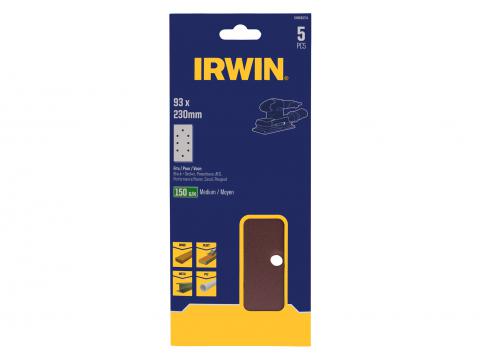 IRWIN PAPIERS ABRASIFS 1/3 VIBRANTE (LES PLUS DE B+D, AEG, PEUGEOT) Ø189X91MM AVEC PINCE, PAPIER 230X93MM, K150